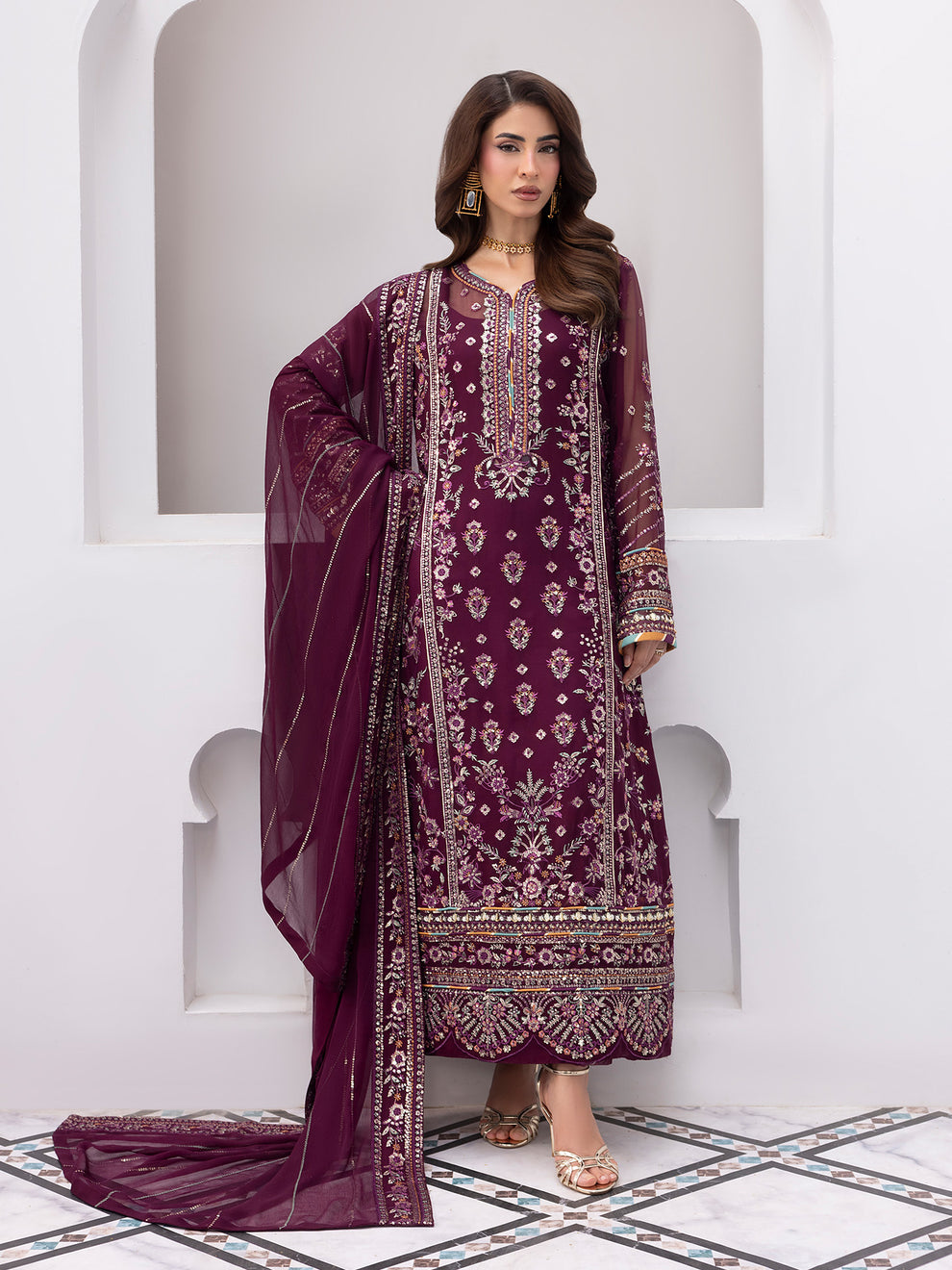 Buy Gulaal Maeri Luxury Chiffion '26 | Etincelle . choose good quality brands like Maria b zainab Chottani, Hussain Rehar etc... Various Pakistani branded dresses summer fabric, elegant design, perfect for casual & formal wear also shop eid collections from khaslibaas .delivery available in UK, USA, Canada, UAE, Dubai and other countries... 