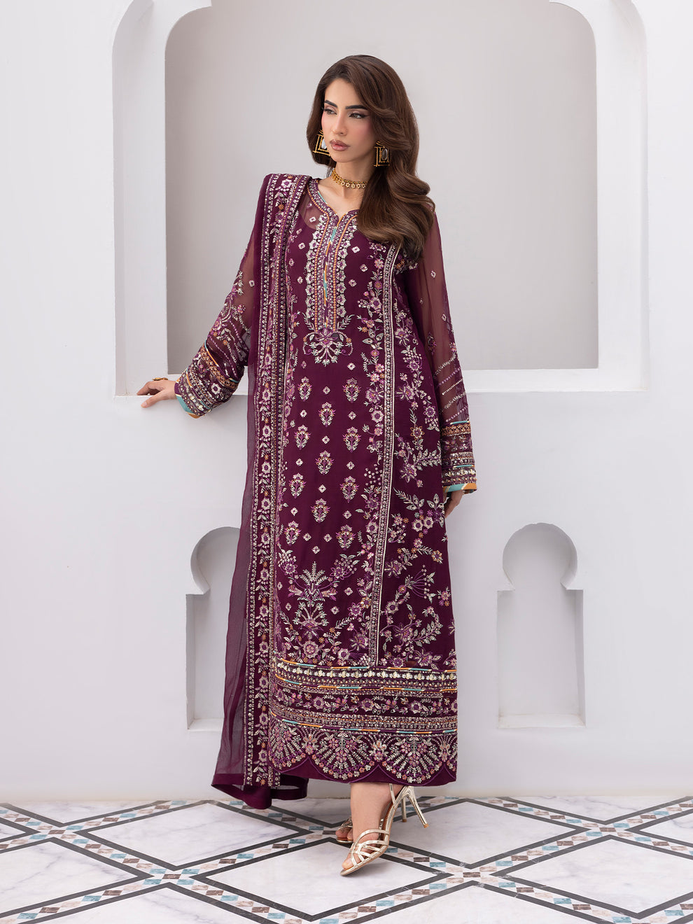 Buy Gulaal Maeri Luxury Chiffion '26 | Etincelle . choose good quality brands like Maria b zainab Chottani, Hussain Rehar etc... Various Pakistani branded dresses summer fabric, elegant design, perfect for casual & formal wear also shop eid collections from khaslibaas .delivery available in UK, USA, Canada, UAE, Dubai and other countries... 