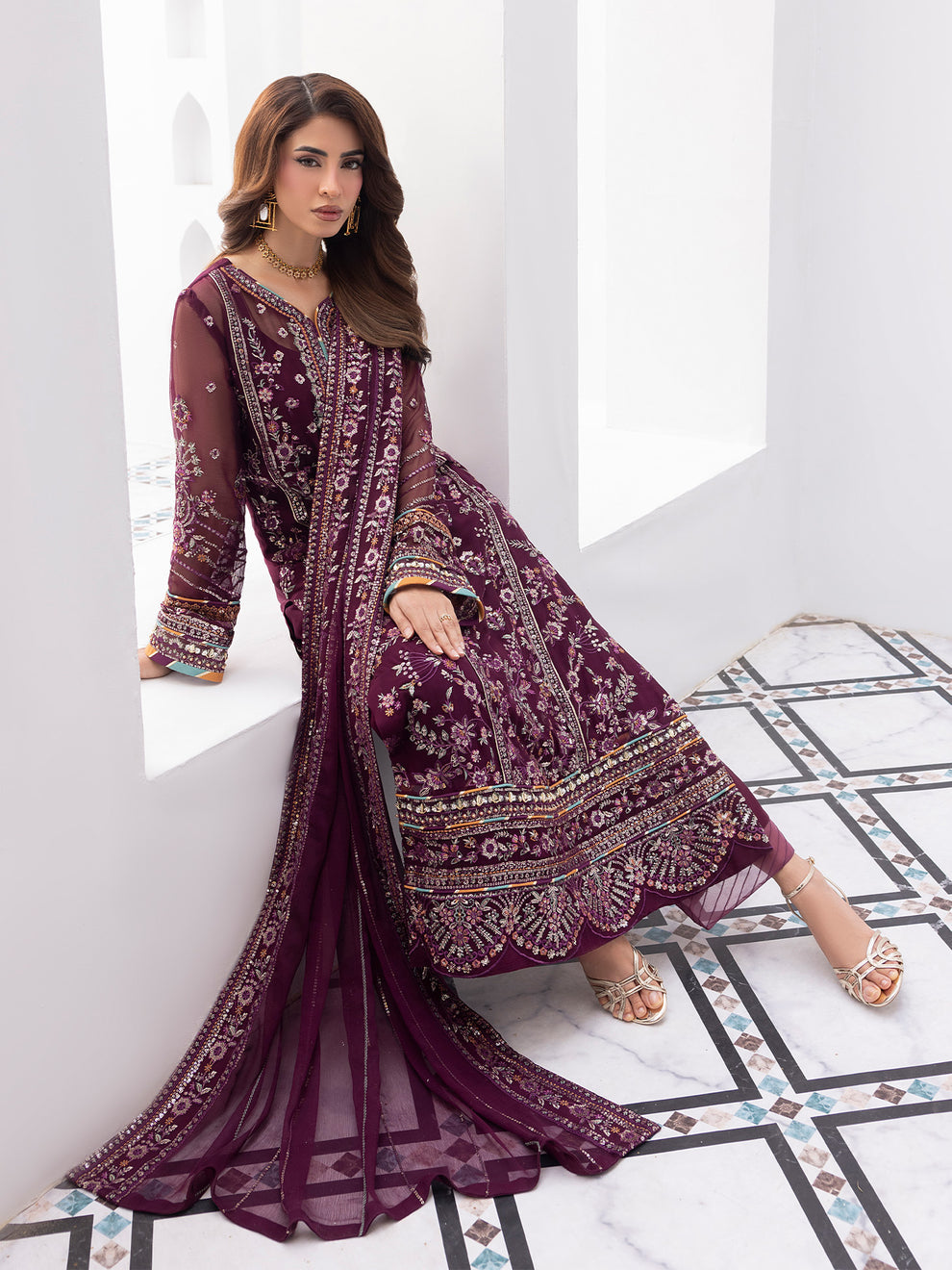Buy Gulaal Maeri Luxury Chiffion '26 | Etincelle . choose good quality brands like Maria b zainab Chottani, Hussain Rehar etc... Various Pakistani branded dresses summer fabric, elegant design, perfect for casual & formal wear also shop eid collections from khaslibaas .delivery available in UK, USA, Canada, UAE, Dubai and other countries... 