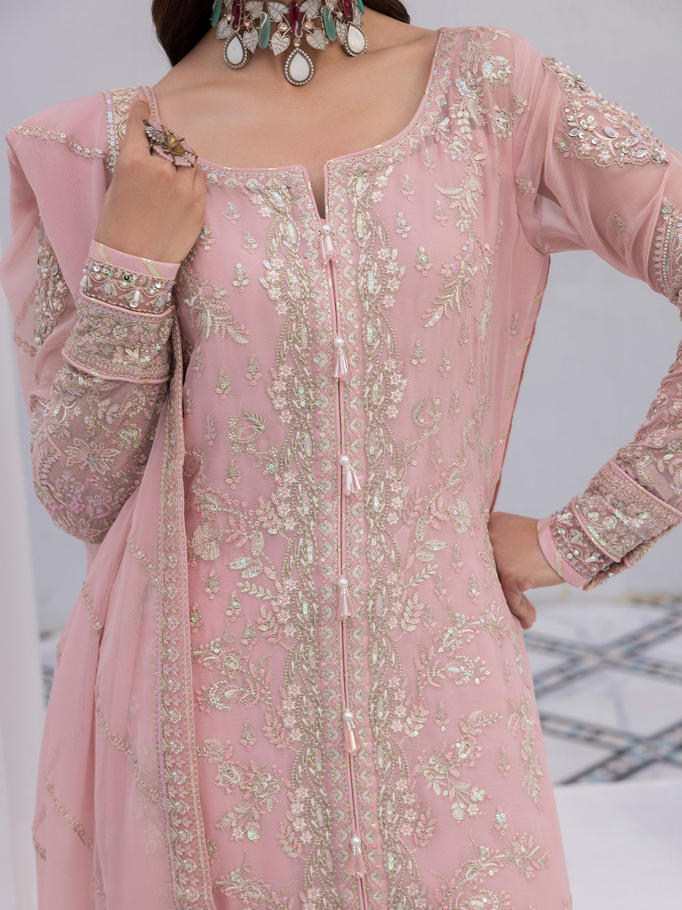 Buy Gulaal Maeri Luxury Chiffion '26 | Perle . choose good quality brands like Maria b zainab Chottani, Hussain Rehar etc... Various Pakistani branded dresses summer fabric, elegant design, perfect for casual & formal wear also shop eid collections from khaslibaas .delivery available in UK, USA, Canada, UAE, Dubai and other countries... 