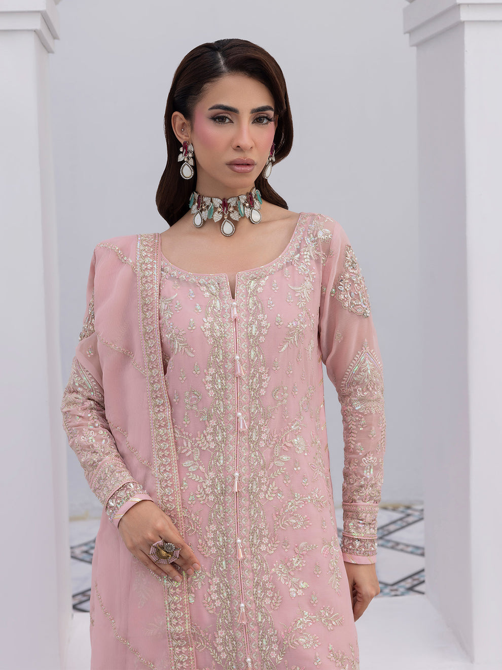 Buy Gulaal Maeri Luxury Chiffion '26 | Perle . choose good quality brands like Maria b zainab Chottani, Hussain Rehar etc... Various Pakistani branded dresses summer fabric, elegant design, perfect for casual & formal wear also shop eid collections from khaslibaas .delivery available in UK, USA, Canada, UAE, Dubai and other countries... 