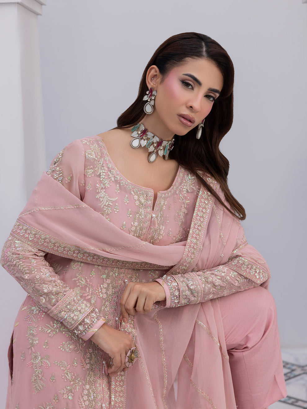 Buy Gulaal Maeri Luxury Chiffion '26 | Perle . choose good quality brands like Maria b zainab Chottani, Hussain Rehar etc... Various Pakistani branded dresses summer fabric, elegant design, perfect for casual & formal wear also shop eid collections from khaslibaas .delivery available in UK, USA, Canada, UAE, Dubai and other countries... 