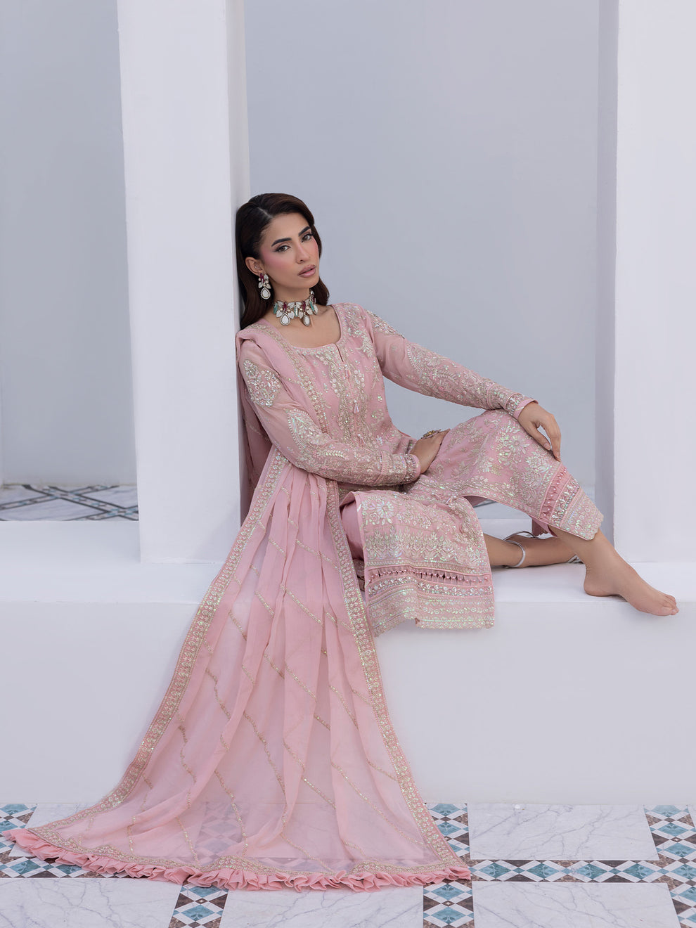 Buy Gulaal Maeri Luxury Chiffion '26 | Perle . choose good quality brands like Maria b zainab Chottani, Hussain Rehar etc... Various Pakistani branded dresses summer fabric, elegant design, perfect for casual & formal wear also shop eid collections from khaslibaas .delivery available in UK, USA, Canada, UAE, Dubai and other countries... 