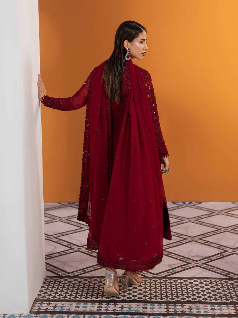 Buy Gulaal Maeri Luxury Chiffion '26 | Crimson . choose good quality brands like Maria b zainab Chottani, Hussain Rehar etc... Various Pakistani branded dresses summer fabric, elegant design, perfect for casual & formal wear also shop eid collections from khaslibaas .delivery available in UK, USA, Canada, UAE, Dubai and other countries... 