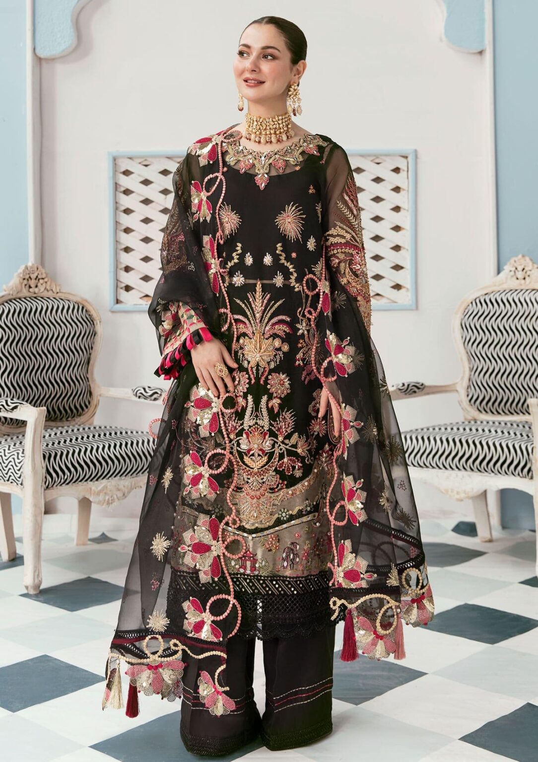 Buy ELAF ECC 08 BLACK | LUXURY HANDWORK| FESTIVE Dress 2026.choose good quality brands like Maria b zainab Chottani, Hussain Rehar etc... Various Pakistani branded dresses summer fabric, elegant design, perfect for casual & formal wear also shop eid collections from khaslibaas .delivery available in UK, USA, Canada, UAE, Dubai and other countries... 
