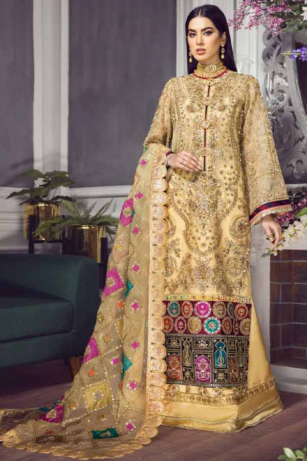 Buy Ezra D#08 (Dhanak) Wedding Collection`22 | FESTIVE Dress 2026.choose good quality brands like Maria b zainab Chottani, Hussain Rehar etc... Various Pakistani branded dresses summer fabric, elegant design, perfect for casual & formal wear also shop eid collections from khaslibaas .delivery available in UK, USA, Canada, UAE, Dubai and other countries... 