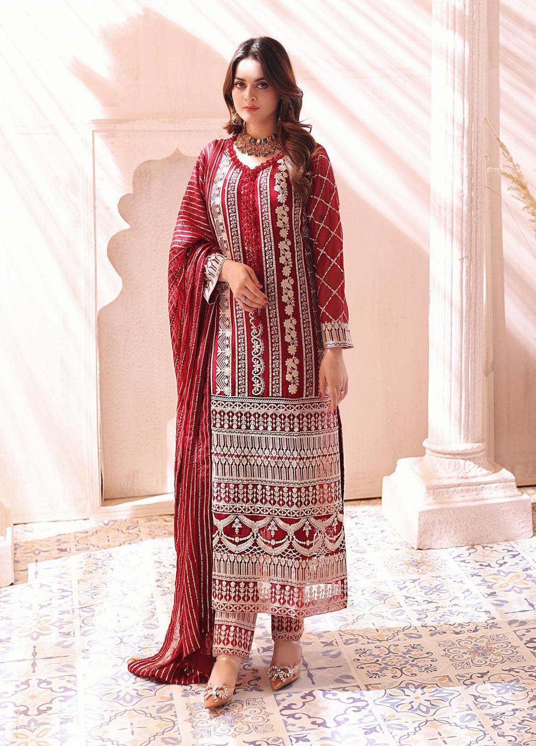 Buy Naushad Imdad NI-LC-005 RED FIESTA – Luxury Collection. choose good quality brands like Maria b zainab Chottani, Hussain Rehar etc... Various Pakistani branded dresses summer fabric, elegant design, perfect for casual & formal wear also shop eid collections from khaslibaas .delivery available in UK, USA, Canada, UAE, Dubai and other countries... 