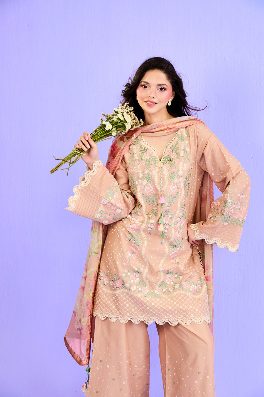 Buy from khaslibaas | sobia nazir VITAL 2026 Vol 2  | 3 piece unstitched embroidered lawn suit for women (design 5B).choose good quality brands like Maria b zainab Chottani Various Pakistani branded dresses summer fabric, elegant design, perfect for casual & formal wear.delivery available in UK, USA, Canada, UAE, Dubai and other countries... 