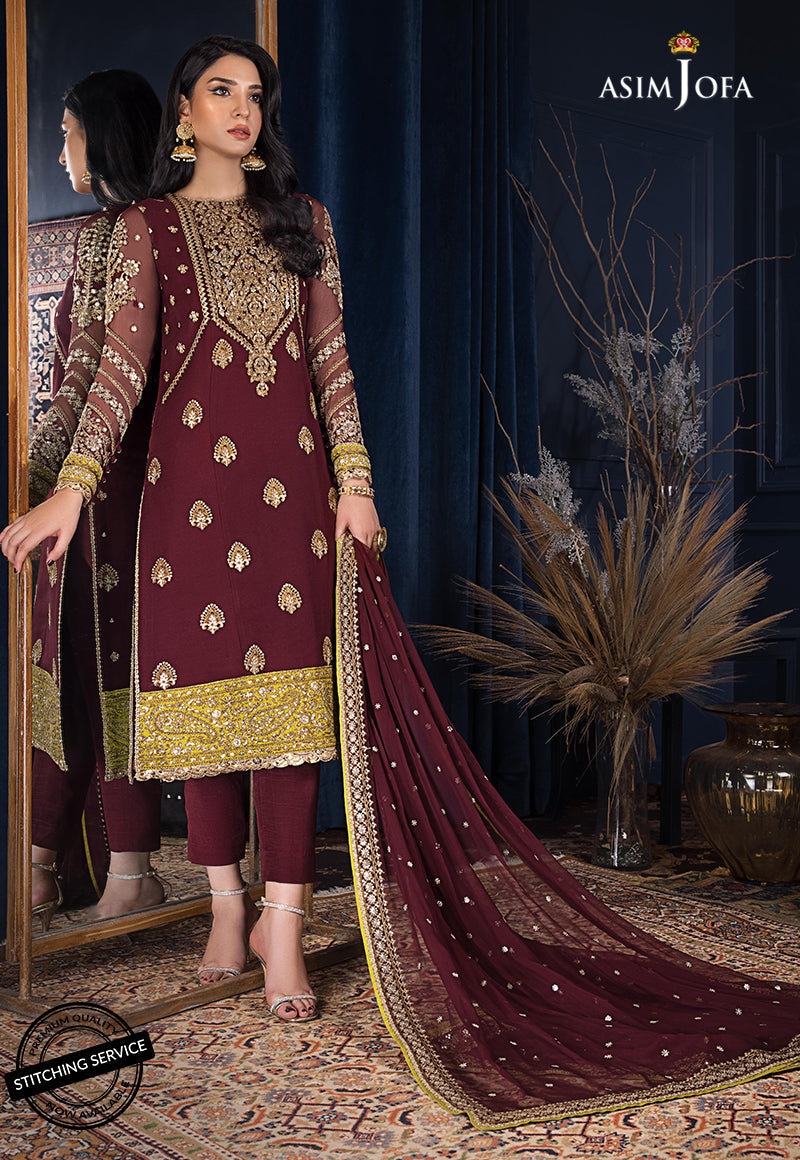 Buy Asim jofa AJRE-08 EMBROIDERED CHIFFON. choose good quality brands like Maria b zainab Chottani, Hussain Rehar etc... Various Pakistani branded dresses summer fabric, elegant design, perfect for casual & formal wear also shop eid collections from khaslibaas .delivery available in UK, USA, Canada, UAE, Dubai and other countries... 