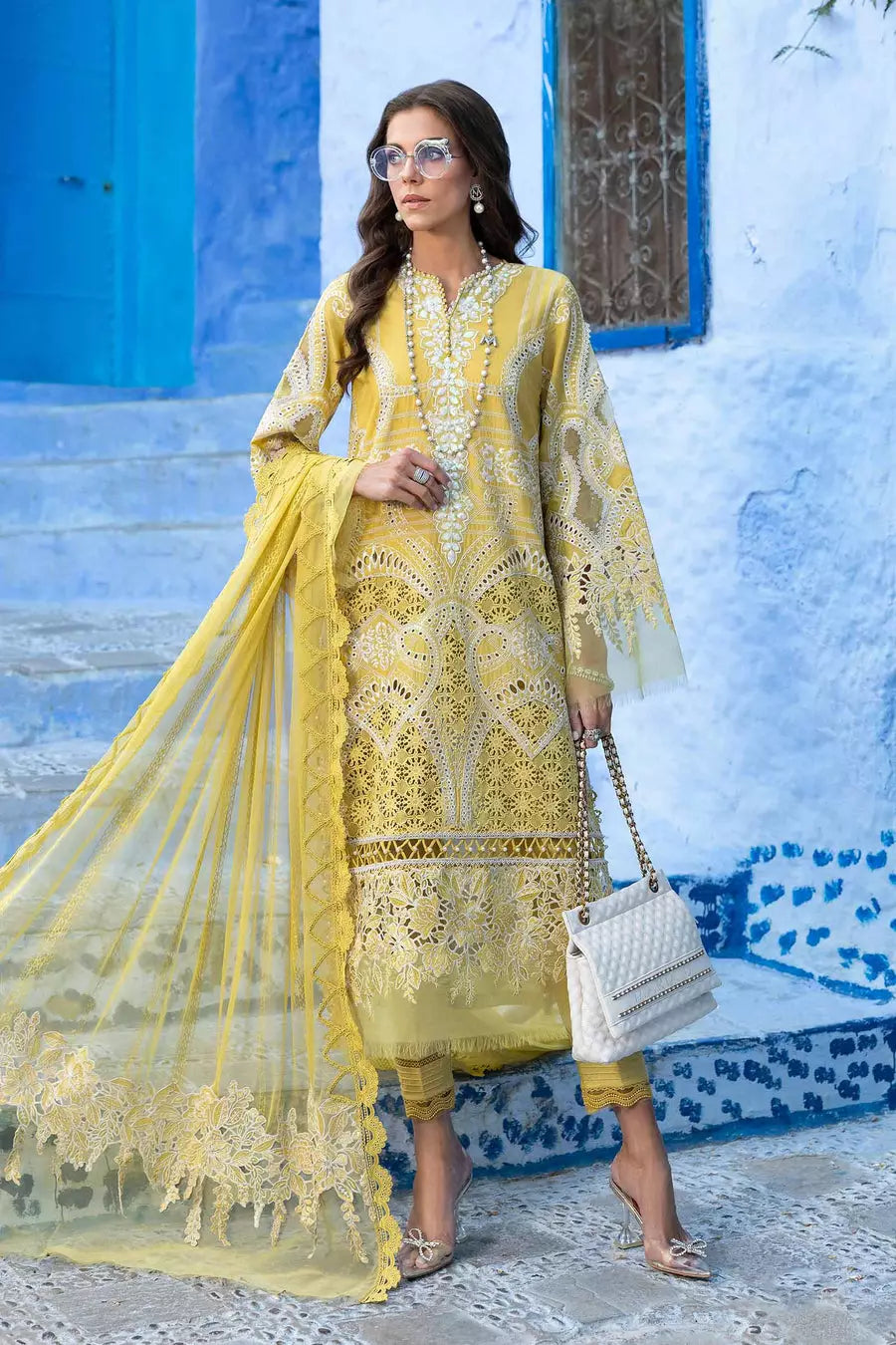 Buy from khaslibaas mariab | Voyage a’Luxe Luxury Lawn '25 - 3 piece unstitched embroidered lawn suit for women ( D-12A).choose good quality brands like Maria b Sobia Nazir Various Pakistani branded dresses summer fabric, elegant design, perfect for casual & formal wear.delivery available in UK, USA,Australia, Canada, UAE, Dubai and other countries... 