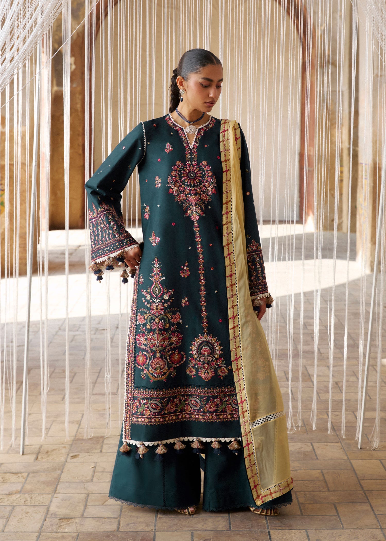 Buy from khaslibaas | Hussain Rehar Zan ss26 | 3 piece unstitched embroidered lawn suit for women (Cinko).choose good quality brands like Maria b, Sobia Nazir zainab Chottani Various Pakistani branded dresses summer fabric, elegant design, perfect for casual & formal wear.delivery available in UK, USA, Canada, UAE, Dubai and other countries... 