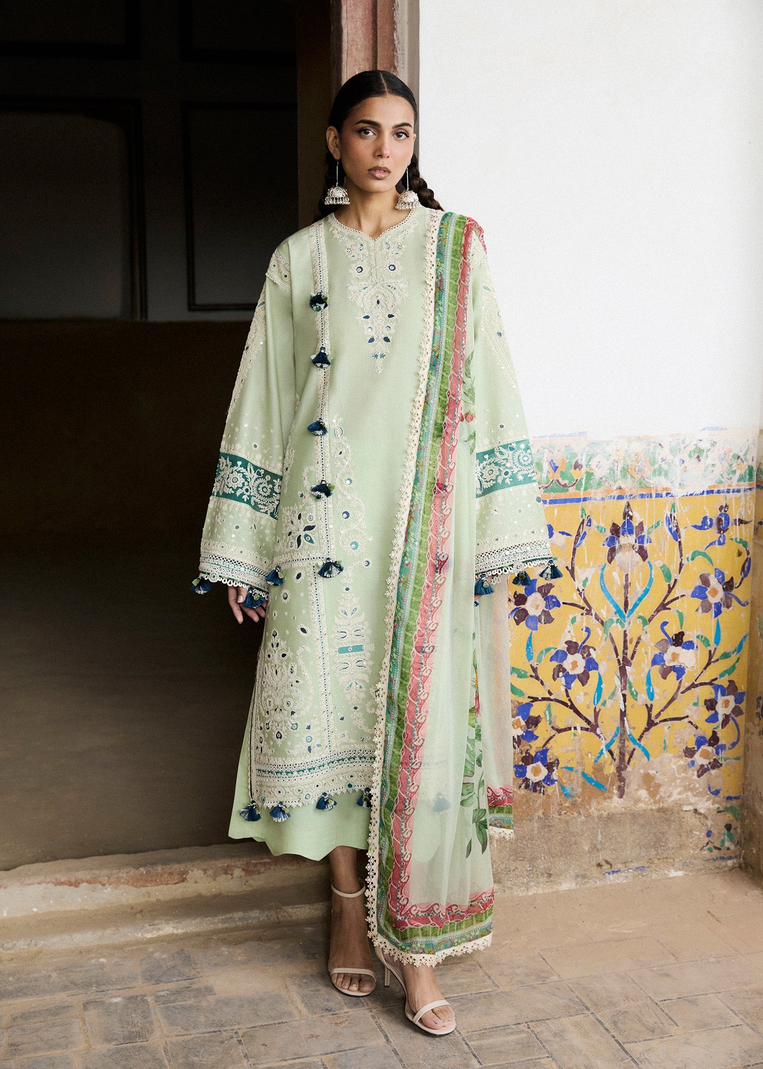 Buy from khaslibaas | Hussain Rehar Zan ss26 | 3 piece unstitched embroidered lawn suit for women (Nane).choose good quality brands like Maria b, Sobia Nazir zainab Chottani Various Pakistani branded dresses summer fabric, elegant design, perfect for casual & formal wear.delivery available in UK, USA, Canada, UAE, Dubai and other countries... 