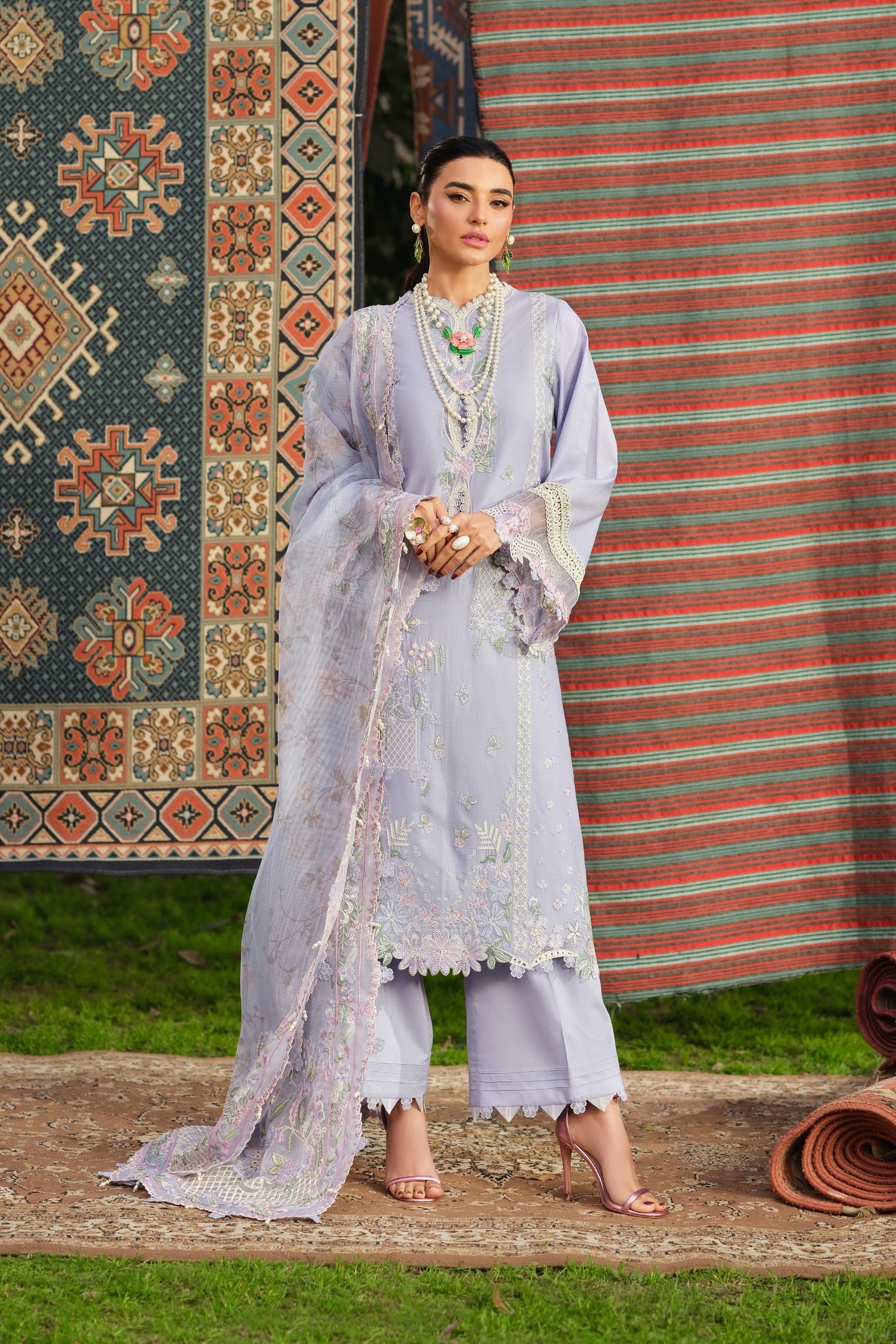 Buy from khaslibaas | Maryam Hussain Luxury Lawn '26 | 3 piece unstitched embroidered lawn suit for women (Jasmine).choose good quality brands like Maria b, Sobia Nazir zainab Chottani Various Pakistani branded dresses summer fabric, elegant design, perfect for casual & formal wear.delivery available in UK, USA, Canada, UAE, Dubai and other 