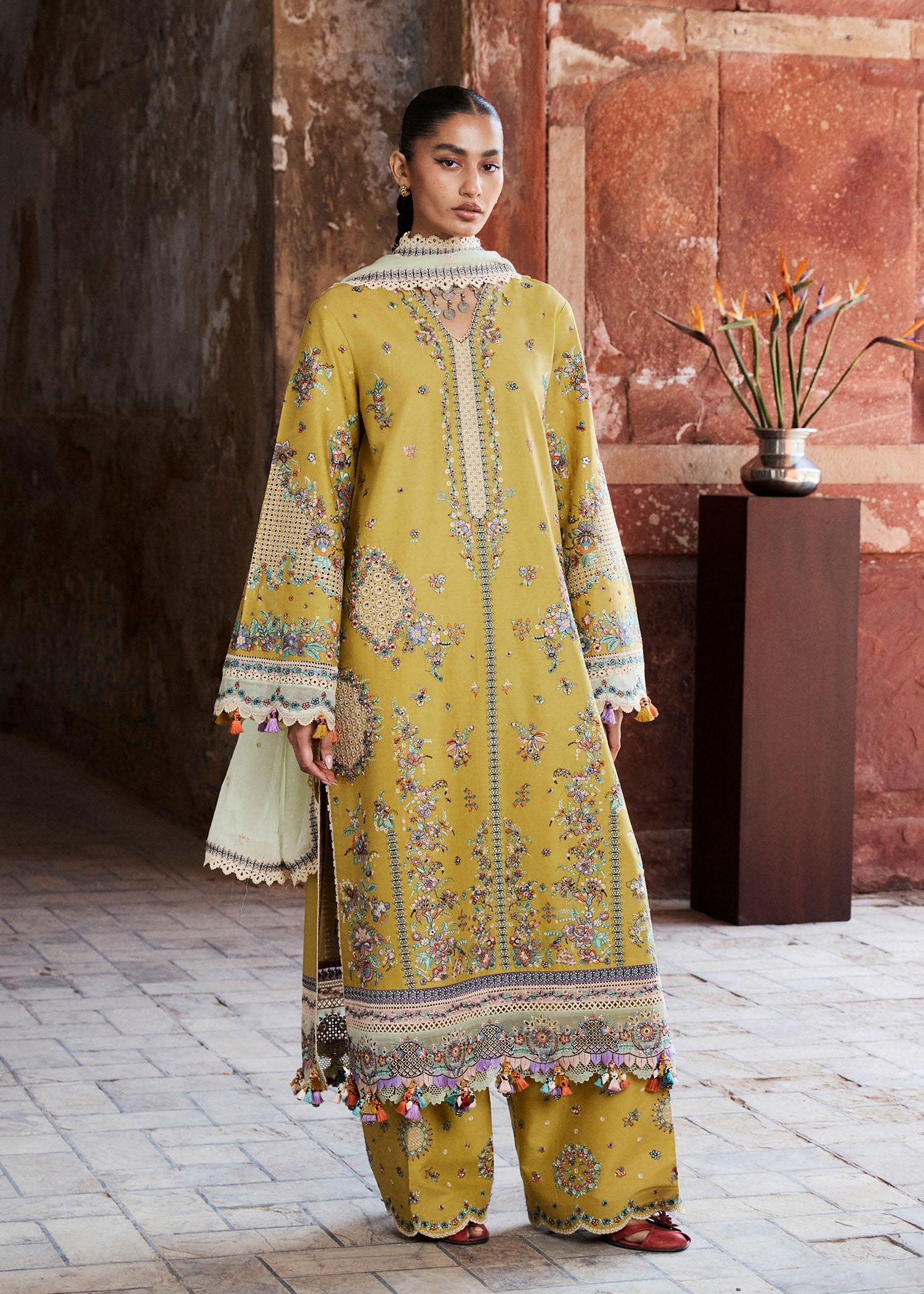 Buy from khaslibaas | Hussain Rehar Zan ss26 | 3 piece unstitched embroidered lawn suit for women (Sari).choose good quality brands like Maria b, Sobia Nazir zainab Chottani Various Pakistani branded dresses summer fabric, elegant design, perfect for casual & formal wear.delivery available in UK, USA, Canada, UAE, Dubai and other countries... 