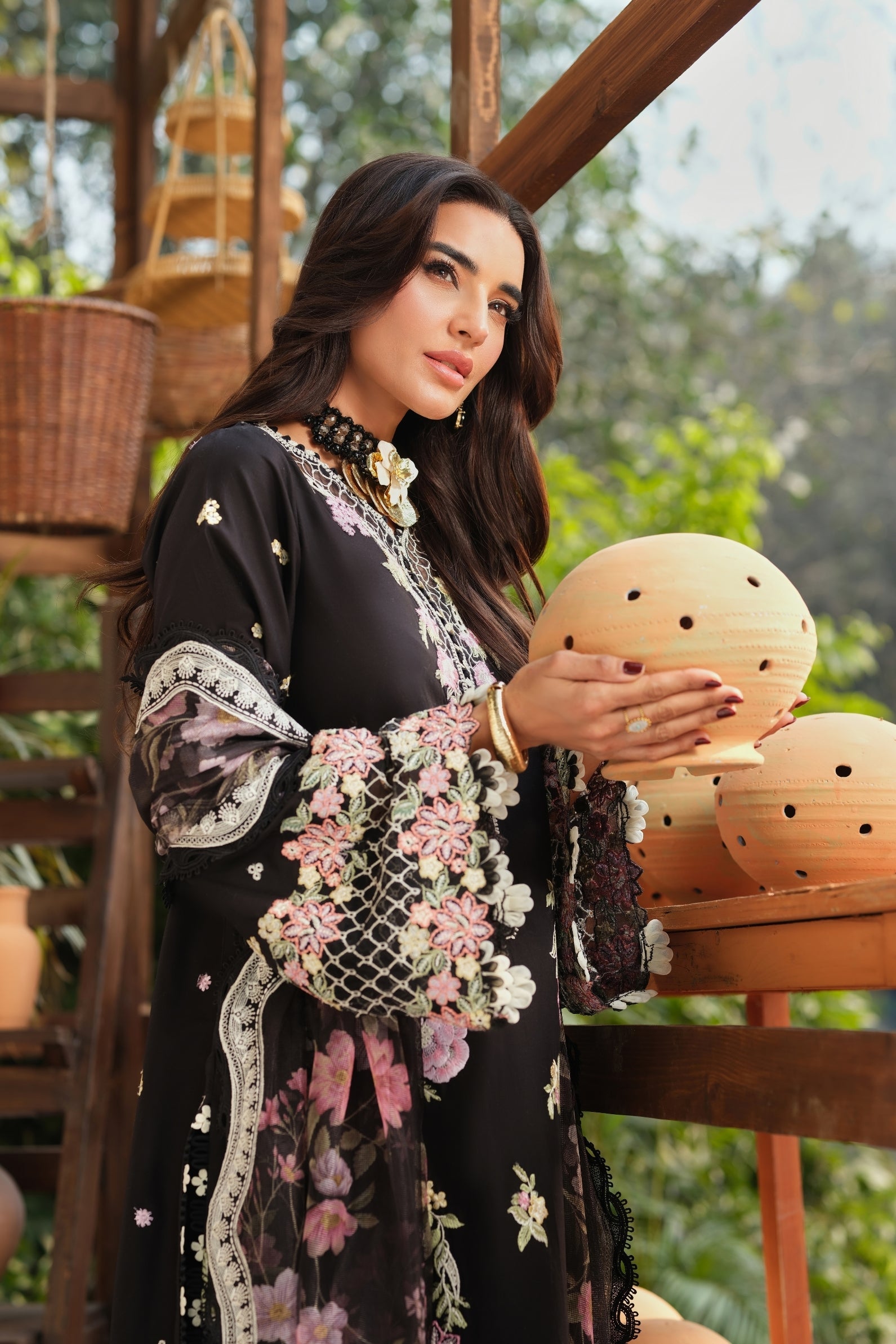 Buy from khaslibaas | Maryam Hussain Luxury Lawn '26 | 3 piece unstitched embroidered lawn suit for women (Noir).choose good quality brands like Maria b, Sobia Nazir zainab Chottani Various Pakistani branded dresses summer fabric, elegant design, perfect for casual & formal wear.delivery available in UK, USA, Canada, UAE, Dubai and other countries... 