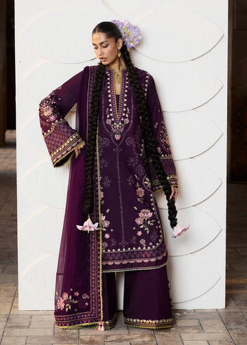 Buy from khaslibaas | Hussain Rehar Zan ss26 | 3 piece unstitched embroidered lawn suit for women (Banafsh).choose good quality brands like Maria b, Sobia Nazir zainab Chottani Various Pakistani branded dresses summer fabric, elegant design, perfect for casual & formal wear.delivery available in UK, USA, Canada, UAE, Dubai and other countries... 