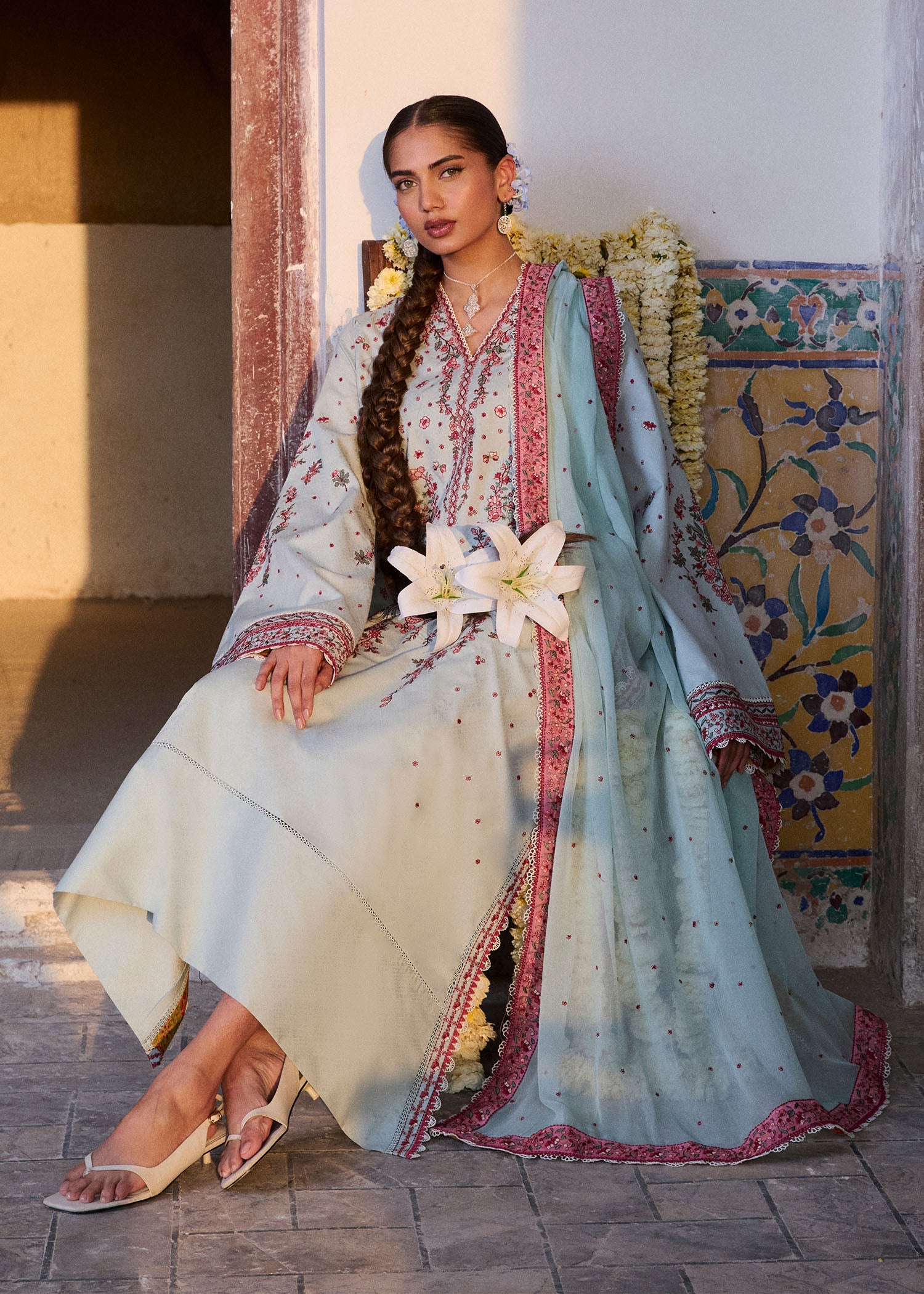 Buy from khaslibaas | Hussain Rehar Zan ss26 | 3 piece unstitched embroidered lawn suit for women (Firuz).choose good quality brands like Maria b, Sobia Nazir zainab Chottani Various Pakistani branded dresses summer fabric, elegant design, perfect for casual & formal wear.delivery available in UK, USA, Canada, UAE, Dubai and other countries... 
