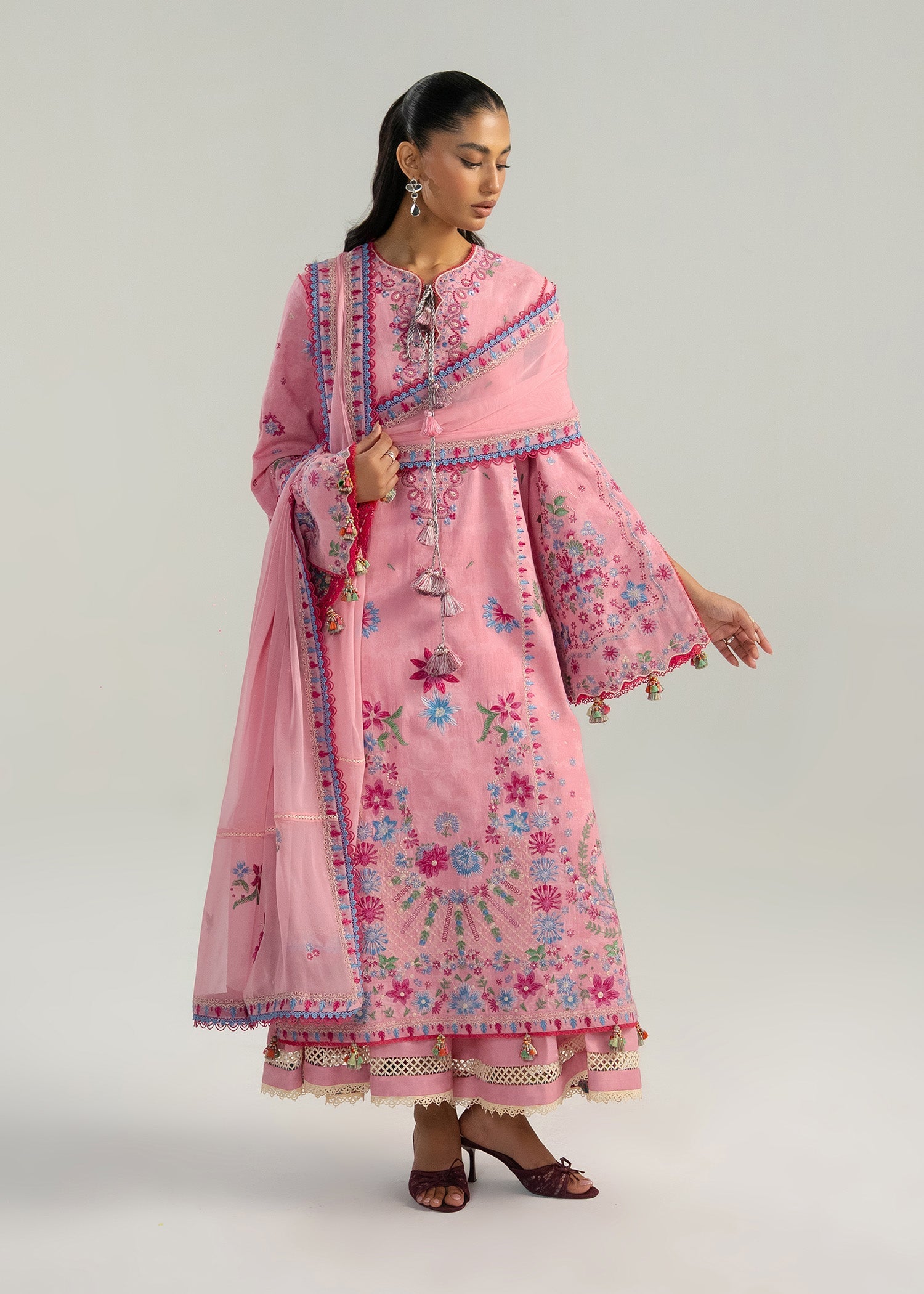 Buy from khaslibaas | Hussain Rehar Zan ss26 | 3 piece unstitched embroidered lawn suit for women (Pembe).choose good quality brands like Maria b, Sobia Nazir zainab Chottani Various Pakistani branded dresses summer fabric, elegant design, perfect for casual & formal wear.delivery available in UK, USA, Canada, UAE, Dubai and other countries... 
