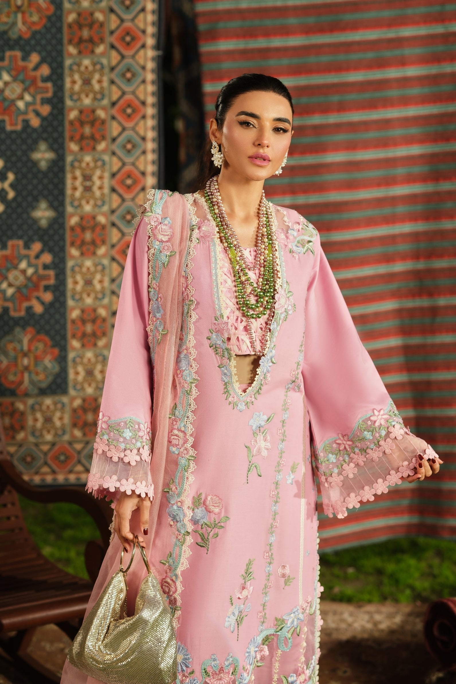 Buy from khaslibaas | Maryam Hussain Luxury Lawn '26 | 3 piece unstitched embroidered lawn suit for women (Aesaar).choose good quality brands like Maria b, Sobia Nazir zainab Chottani Various Pakistani branded dresses summer fabric, elegant design, perfect for casual & formal wear.delivery available in UK, USA, Canada, UAE, Dubai and other countries... 