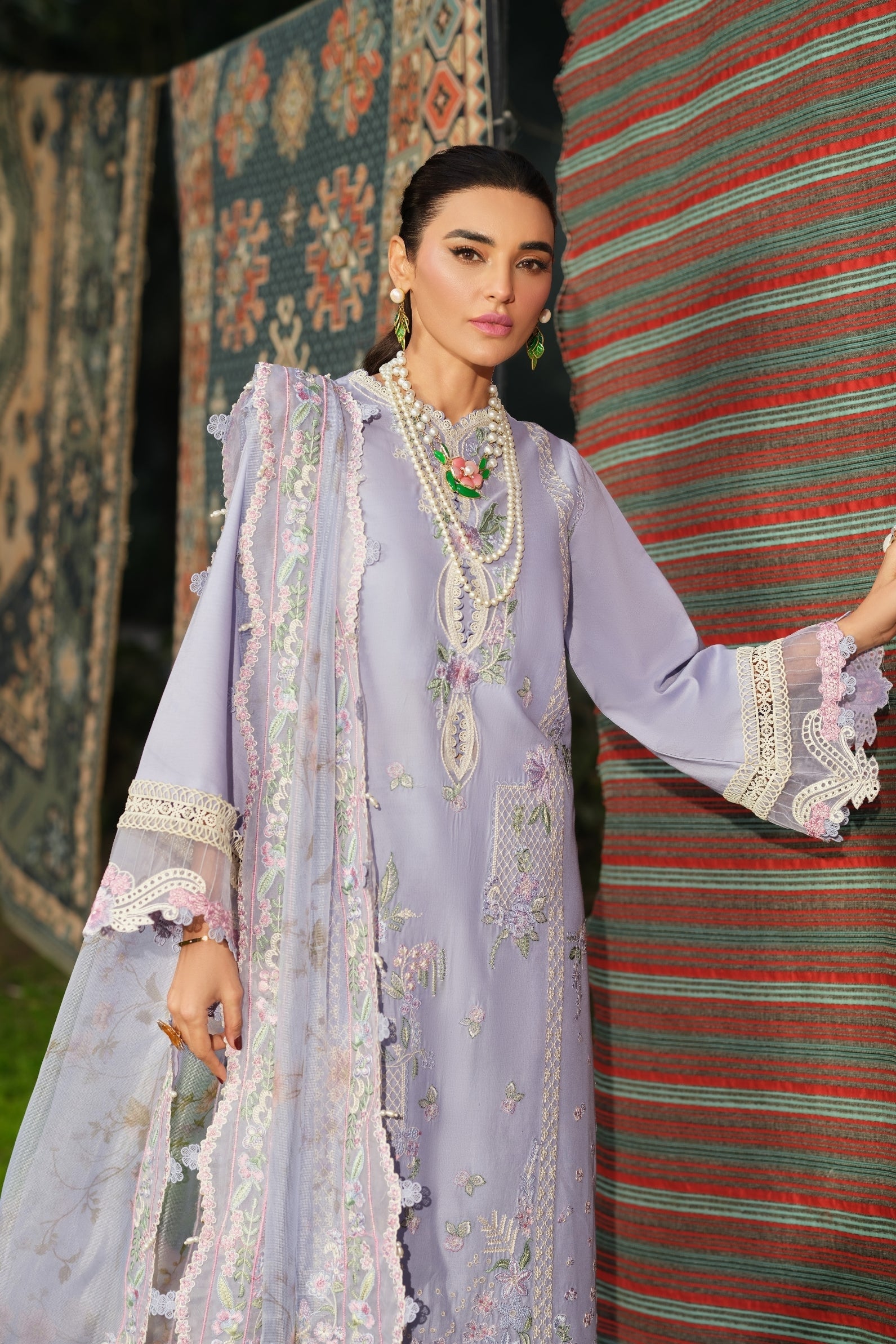 Buy from khaslibaas | Maryam Hussain Luxury Lawn '26 | 3 piece unstitched embroidered lawn suit for women (Jasmine).choose good quality brands like Maria b, Sobia Nazir zainab Chottani Various Pakistani branded dresses summer fabric, elegant design, perfect for casual & formal wear.delivery available in UK, USA, Canada, UAE, Dubai and other 
