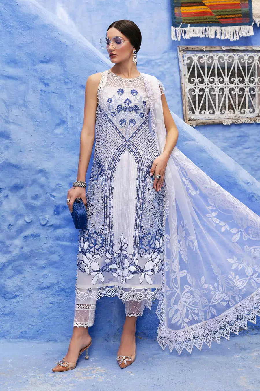 Buy from khaslibaas mariab | Voyage a’Luxe Luxury Lawn '25 - 3 piece unstitched embroidered lawn suit for women ( D-10A).choose good quality brands like Maria b Sobia Nazir Various Pakistani branded dresses summer fabric, elegant design, perfect for casual & formal wear.delivery available in UK, USA,Australia, Canada, UAE, Dubai and other countries... 