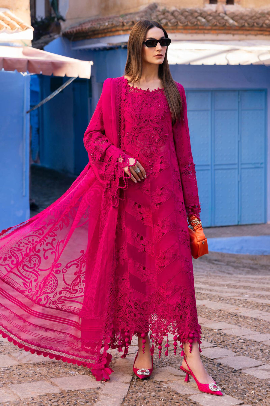 Buy from khaslibaas mariab | Voyage a’Luxe Luxury Lawn '25 - 3 piece unstitched embroidered lawn suit for women ( D-08A).choose good quality brands like Maria b Sobia Nazir Various Pakistani branded dresses summer fabric, elegant design, perfect for casual & formal wear.delivery available in UK, USA,Australia, Canada, UAE, Dubai and other countries... 