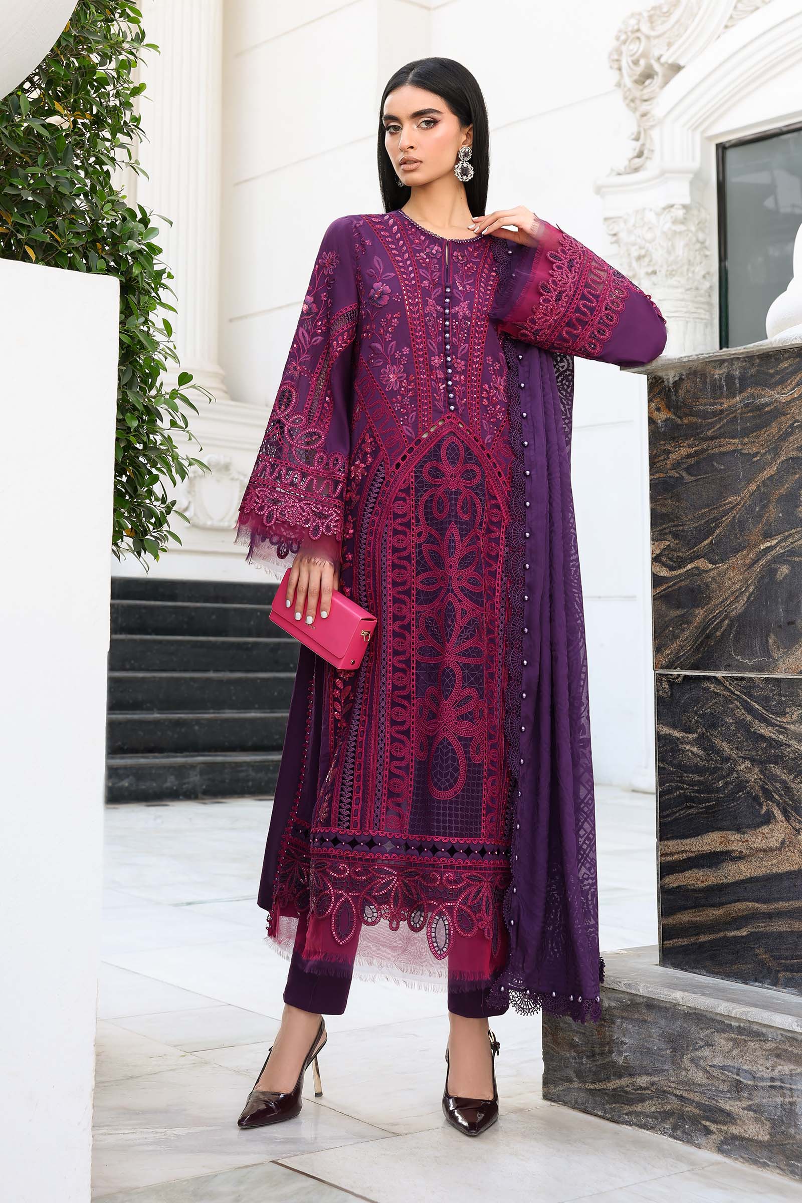 Buy from khaslibaas mariab Luxury lawn Eid II - 3 piece unstitched embroidered lawn suit for women ( D-14).choose good quality brands like Maria b Sobia Nazir Various Pakistani branded dresses summer fabric, elegant design, perfect for casual & formal wear.delivery available in UK, USA,Australia, Canada, UAE, Dubai and other countries... 