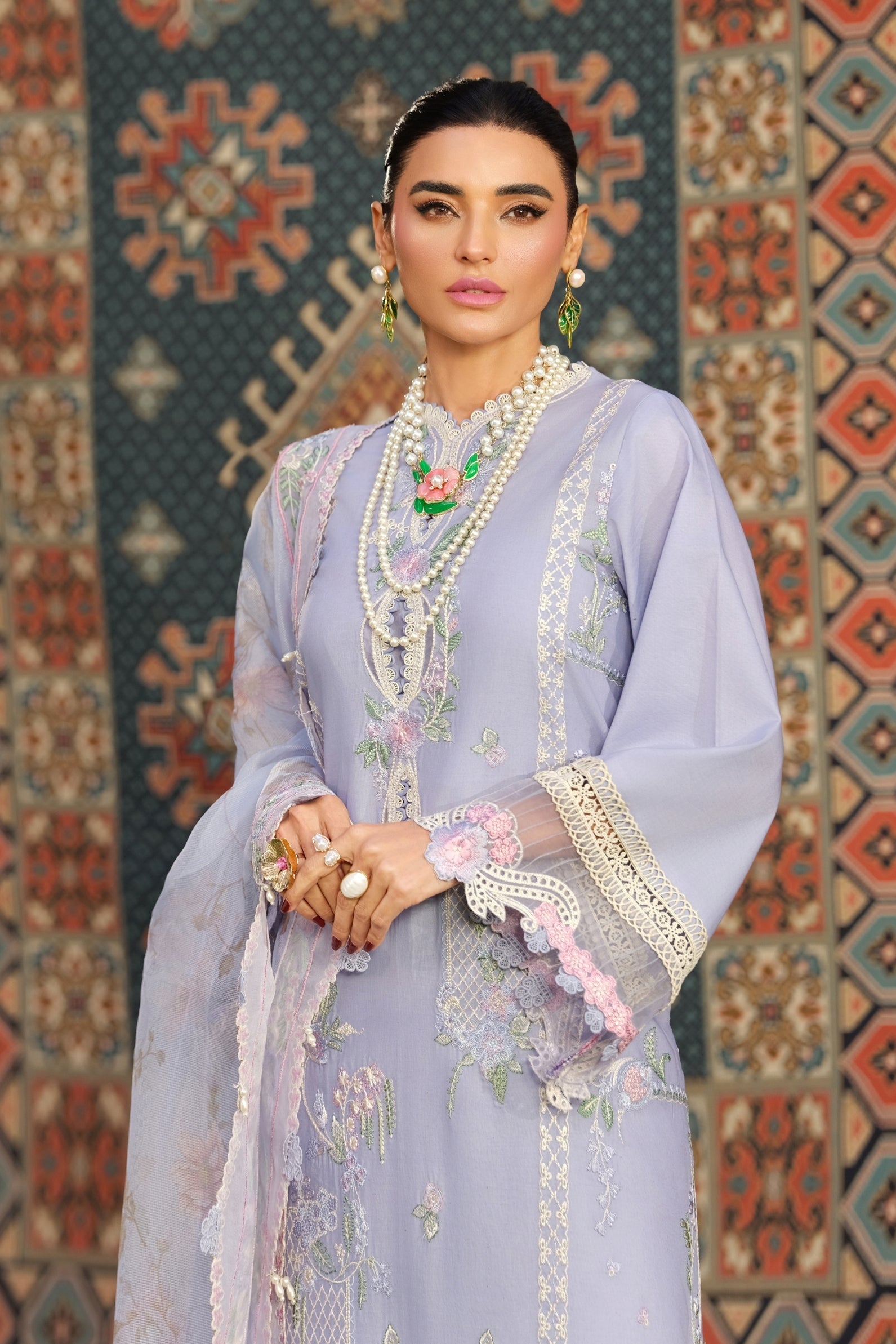 Buy from khaslibaas | Maryam Hussain Luxury Lawn '26 | 3 piece unstitched embroidered lawn suit for women (Jasmine).choose good quality brands like Maria b, Sobia Nazir zainab Chottani Various Pakistani branded dresses summer fabric, elegant design, perfect for casual & formal wear.delivery available in UK, USA, Canada, UAE, Dubai and other 