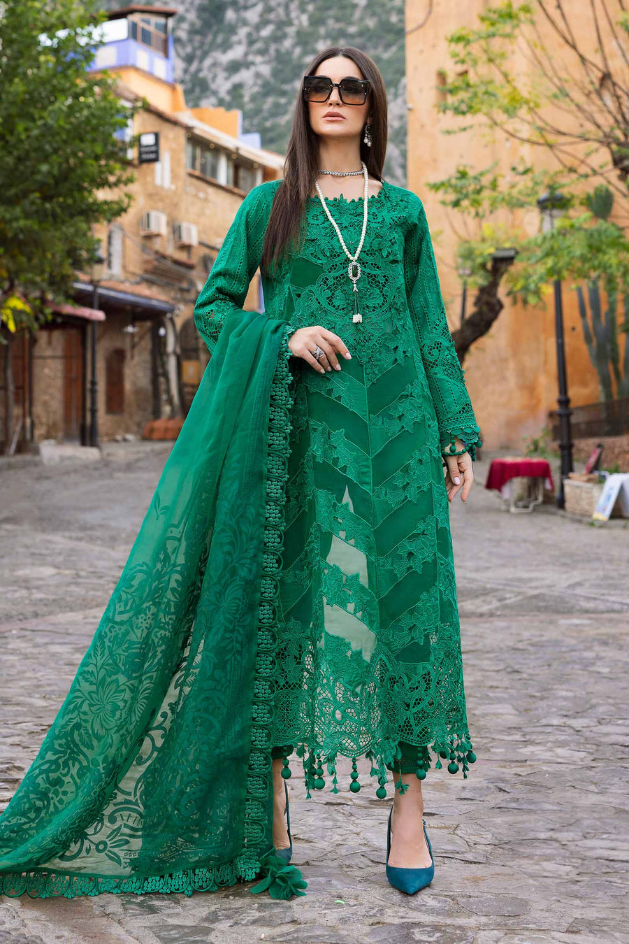 Buy from khaslibaas mariab | Voyage a’Luxe Luxury Lawn '25 - 3 piece unstitched embroidered lawn suit for women ( D-8B).choose good quality brands like Maria b Sobia Nazir Various Pakistani branded dresses summer fabric, elegant design, perfect for casual & formal wear.delivery available in UK, USA,Australia, Canada, UAE, Dubai and other countries... 