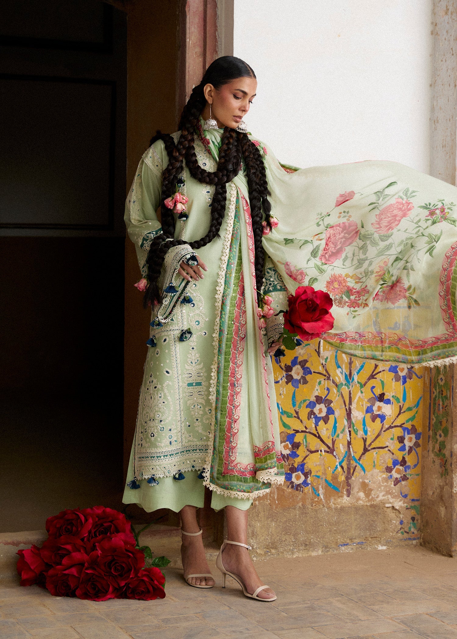 Buy from khaslibaas | Hussain Rehar Zan ss26 | 3 piece unstitched embroidered lawn suit for women (Nane).choose good quality brands like Maria b, Sobia Nazir zainab Chottani Various Pakistani branded dresses summer fabric, elegant design, perfect for casual & formal wear.delivery available in UK, USA, Canada, UAE, Dubai and other countries... 
