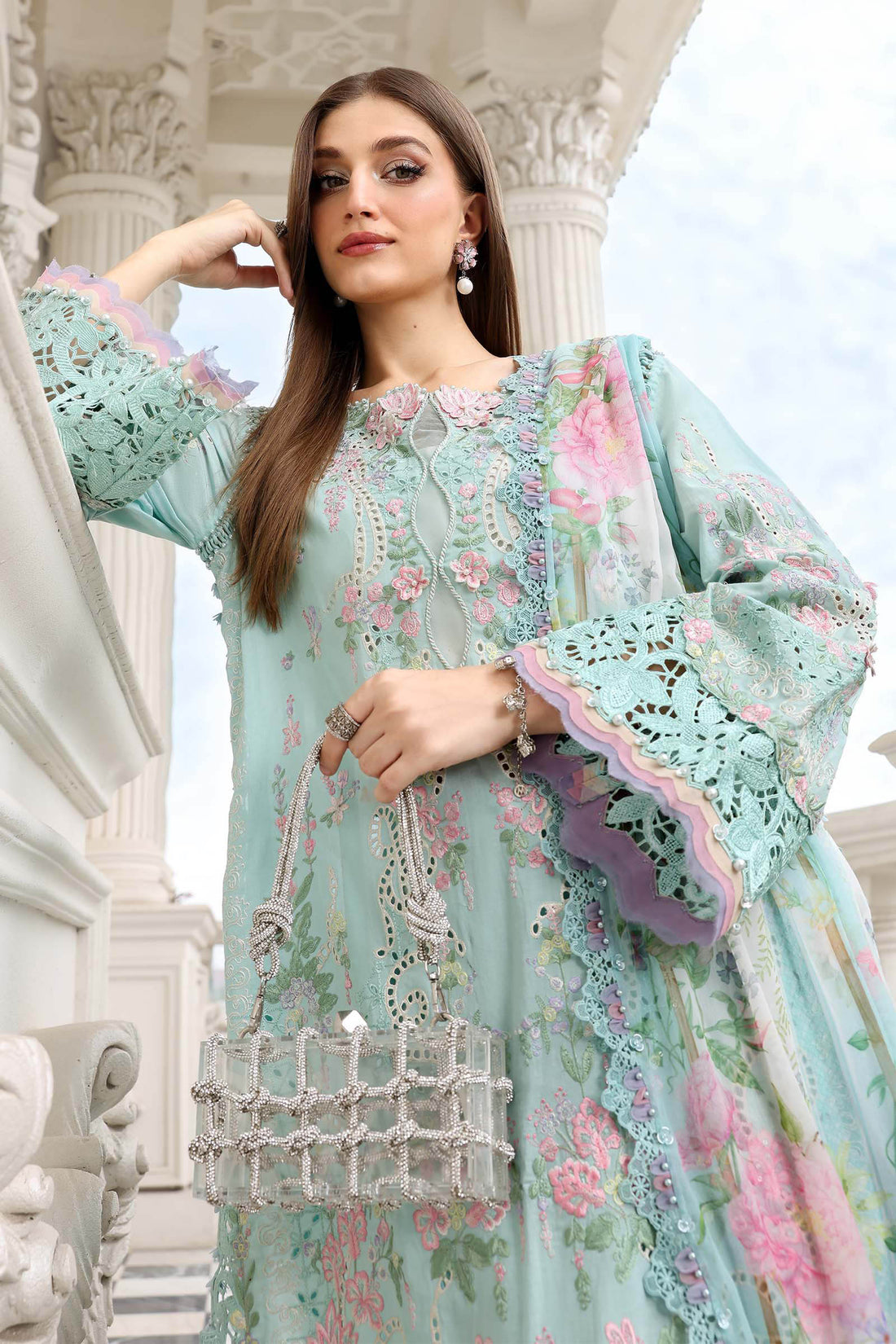 Buy from khaslibaas mariab Luxury lawn Eid II - 3 piece unstitched embroidered lawn suit for women ( D-15).choose good quality brands like Maria b Sobia Nazir Various Pakistani branded dresses summer fabric, elegant design, perfect for casual & formal wear.delivery available in UK, USA,Australia, Canada, UAE, Dubai and other countries... 
