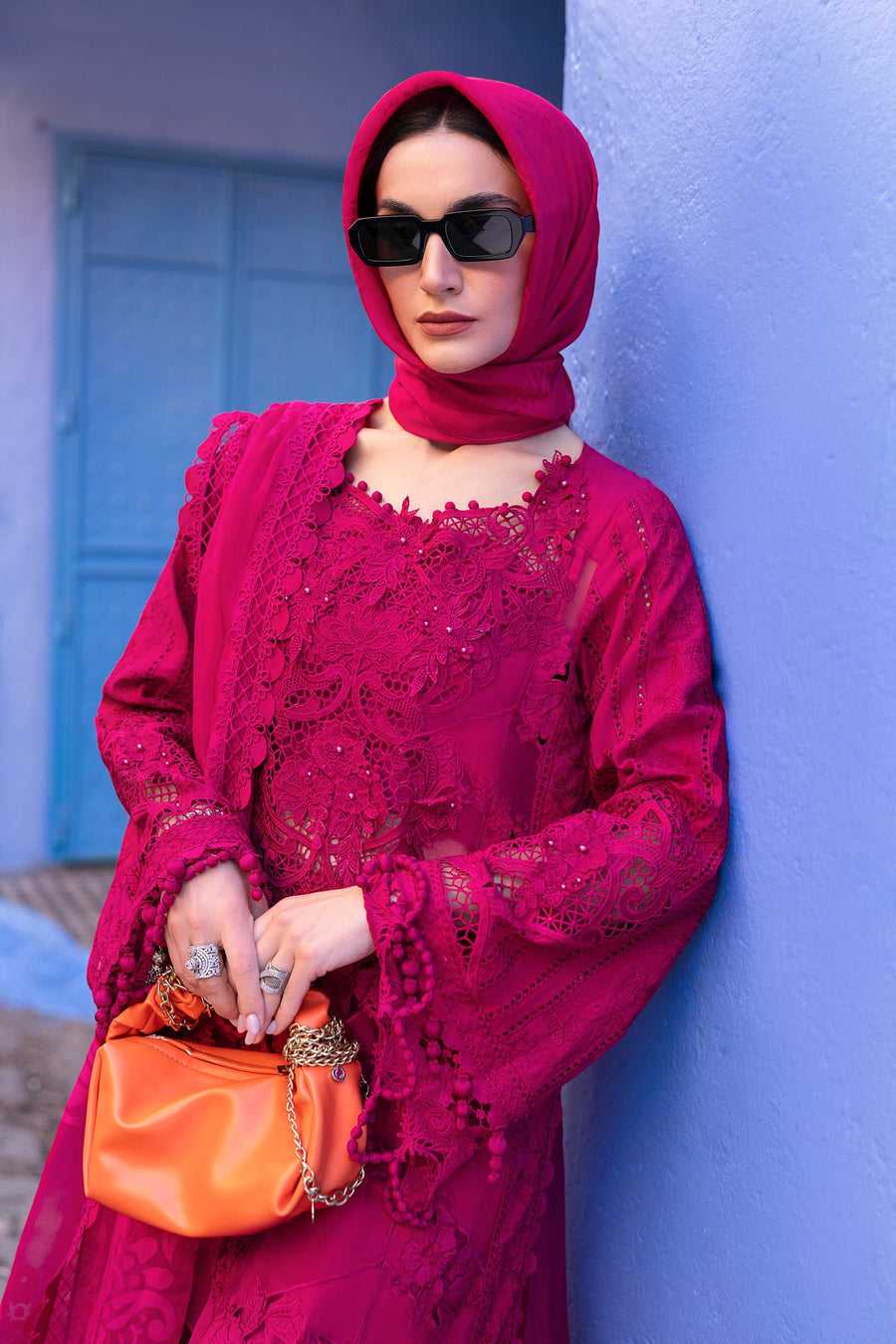 Buy from khaslibaas mariab | Voyage a’Luxe Luxury Lawn '25 - 3 piece unstitched embroidered lawn suit for women ( D-08A).choose good quality brands like Maria b Sobia Nazir Various Pakistani branded dresses summer fabric, elegant design, perfect for casual & formal wear.delivery available in UK, USA,Australia, Canada, UAE, Dubai and other countries... 