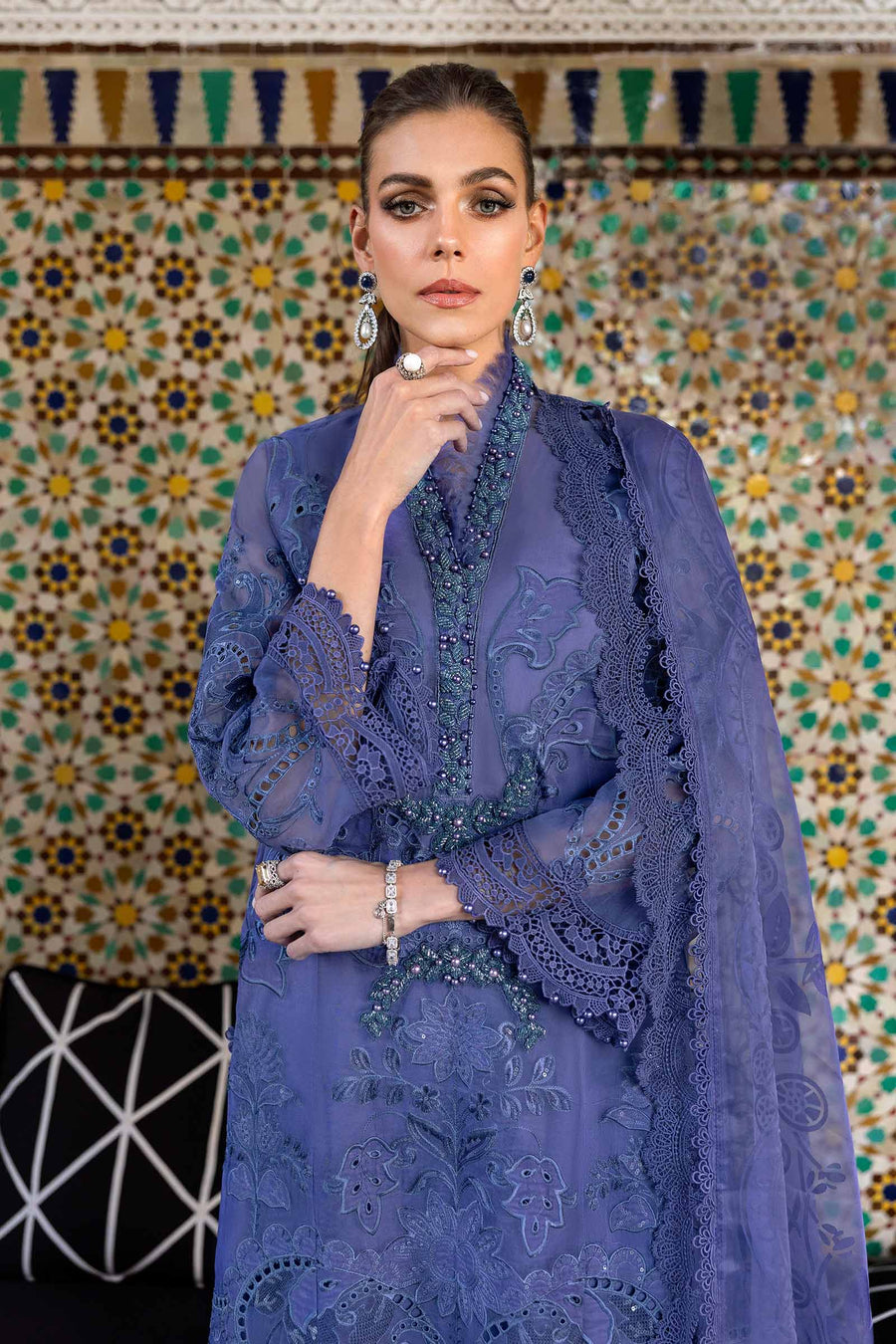 Buy from khaslibaas mariab | Voyage a’Luxe Luxury Lawn '25 - 3 piece unstitched embroidered lawn suit for women ( D-06B).choose good quality brands like Maria b Sobia Nazir Various Pakistani branded dresses summer fabric, elegant design, perfect for casual & formal wear.delivery available in UK, USA,Australia, Canada, UAE, Dubai and other countries... 