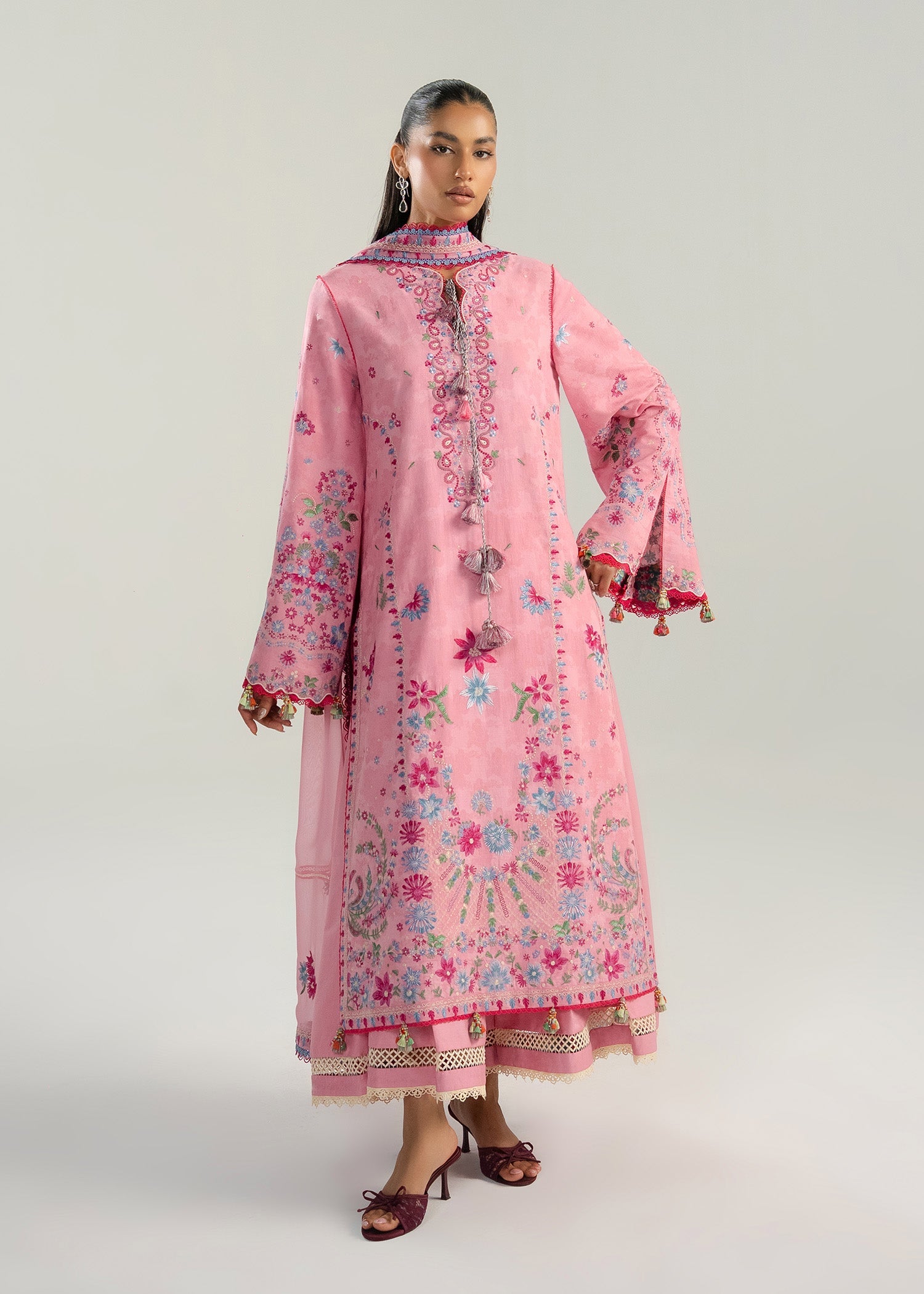 Buy from khaslibaas | Hussain Rehar Zan ss26 | 3 piece unstitched embroidered lawn suit for women (Pembe).choose good quality brands like Maria b, Sobia Nazir zainab Chottani Various Pakistani branded dresses summer fabric, elegant design, perfect for casual & formal wear.delivery available in UK, USA, Canada, UAE, Dubai and other countries... 