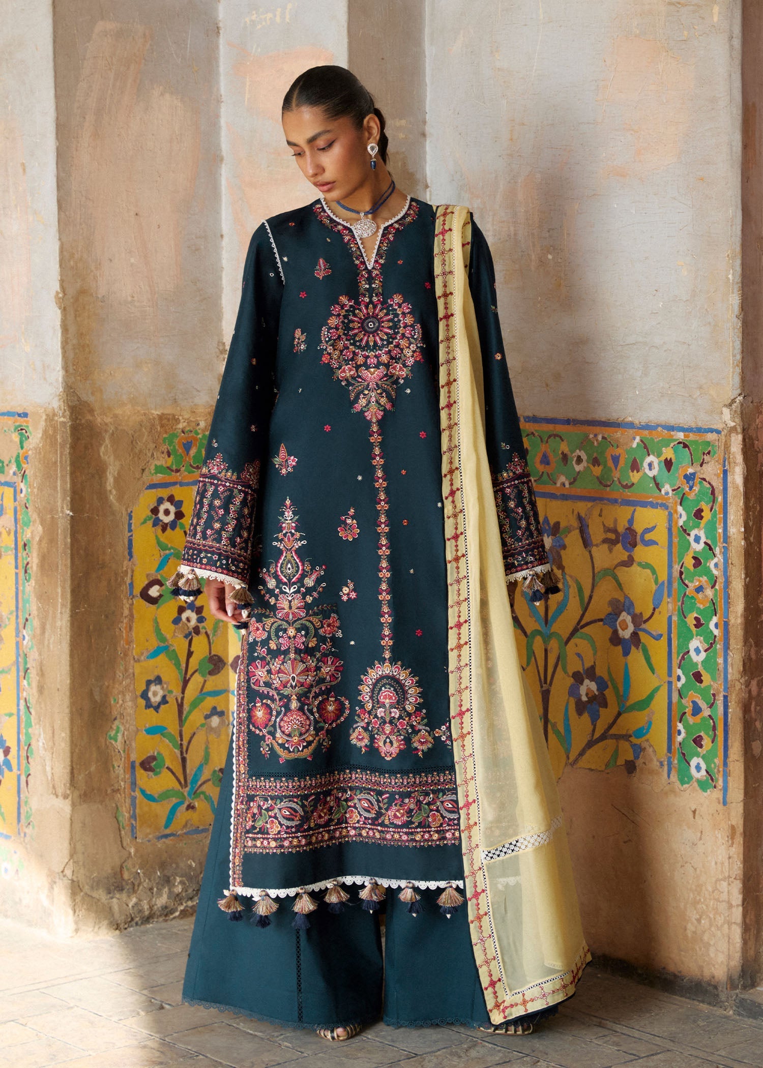 Buy from khaslibaas | Hussain Rehar Zan ss26 | 3 piece unstitched embroidered lawn suit for women (Cinko).choose good quality brands like Maria b, Sobia Nazir zainab Chottani Various Pakistani branded dresses summer fabric, elegant design, perfect for casual & formal wear.delivery available in UK, USA, Canada, UAE, Dubai and other countries... 