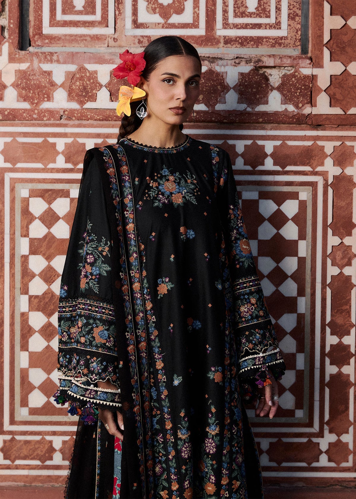 Buy from khaslibaas | Hussain Rehar Zan ss26 | 3 piece unstitched embroidered lawn suit for women (Aswa).choose good quality brands like Maria b, Sobia Nazir zainab Chottani Various Pakistani branded dresses summer fabric, elegant design, perfect for casual & formal wear.delivery available in UK, USA, Canada, UAE, Dubai and other countries... 
