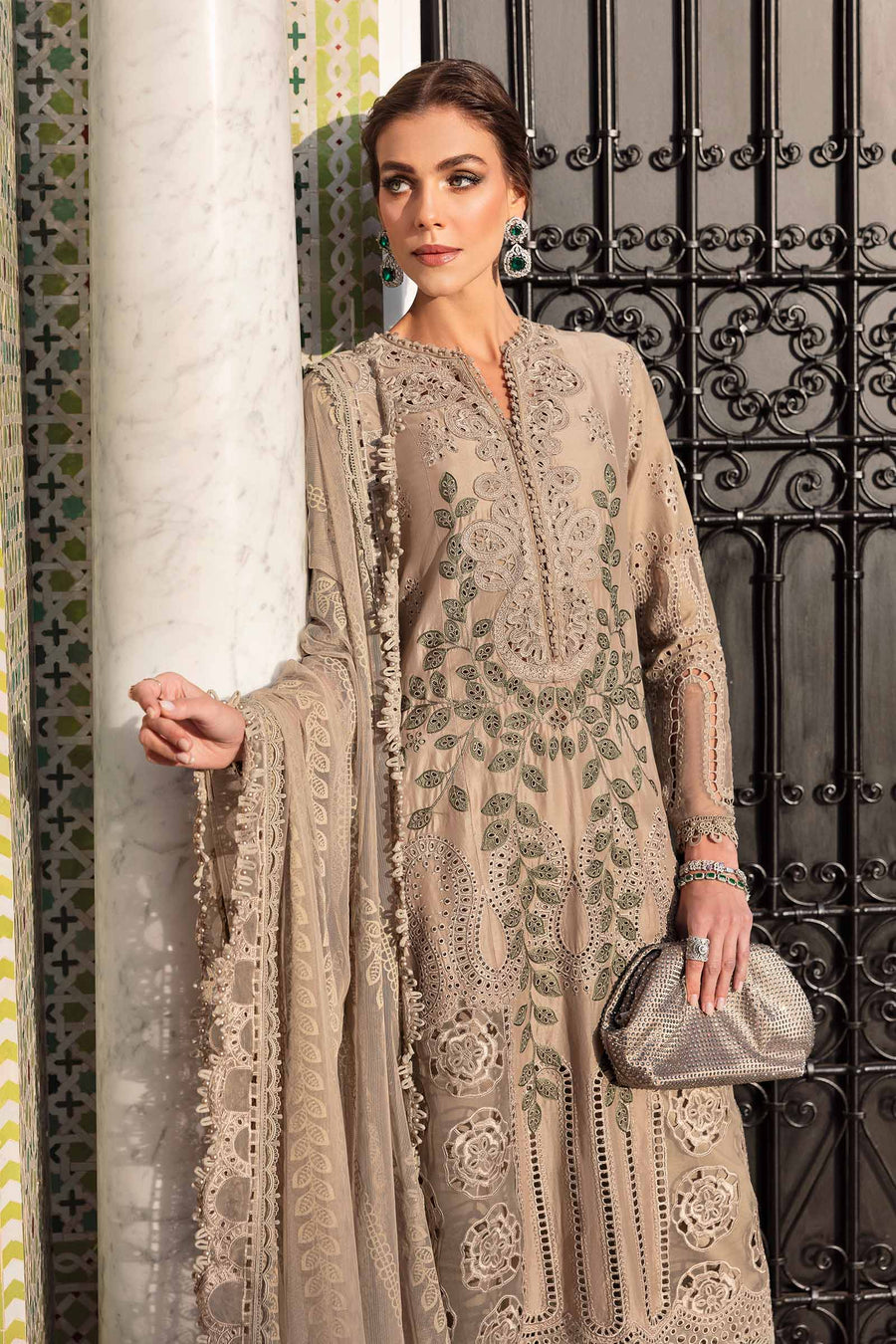 Buy from khaslibaas mariab | Voyage a’Luxe Luxury Lawn '25 - 3 piece unstitched embroidered lawn suit for women ( D-3A).choose good quality brands like Maria b Sobia Nazir Various Pakistani branded dresses summer fabric, elegant design, perfect for casual & formal wear.delivery available in UK, USA,Australia, Canada, UAE, Dubai and other countries... 