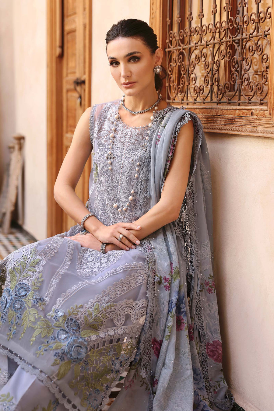 Buy from khaslibaas mariab | Voyage a’Luxe Luxury Lawn '25 - 3 piece unstitched embroidered lawn suit for women ( D-09B).choose good quality brands like Maria b Sobia Nazir Various Pakistani branded dresses summer fabric, elegant design, perfect for casual & formal wear.delivery available in UK, USA,Australia, Canada, UAE, Dubai and other countries... 