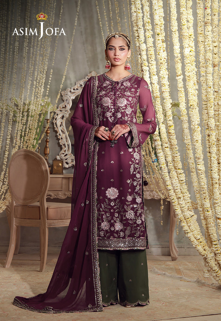Buy asim jofa AJULFE-11 Embroidered  Suit 3 Pcs Unstitched | Women Summer Dress 2026.choose good quality brands like Maria b zainab Chottani, Hussain Rehar etc... Various Pakistani branded dresses summer fabric, elegant design, perfect for casual & formal wear also shop eid collections from khaslibaas .delivery available in UK, USA, Canada, UAE, Dubai and other countries... 