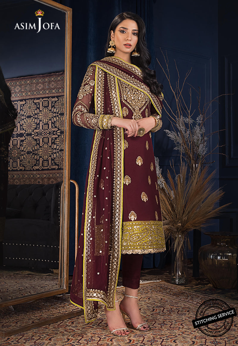 Buy Asim jofa AJRE-08 EMBROIDERED CHIFFON. choose good quality brands like Maria b zainab Chottani, Hussain Rehar etc... Various Pakistani branded dresses summer fabric, elegant design, perfect for casual & formal wear also shop eid collections from khaslibaas .delivery available in UK, USA, Canada, UAE, Dubai and other countries... 