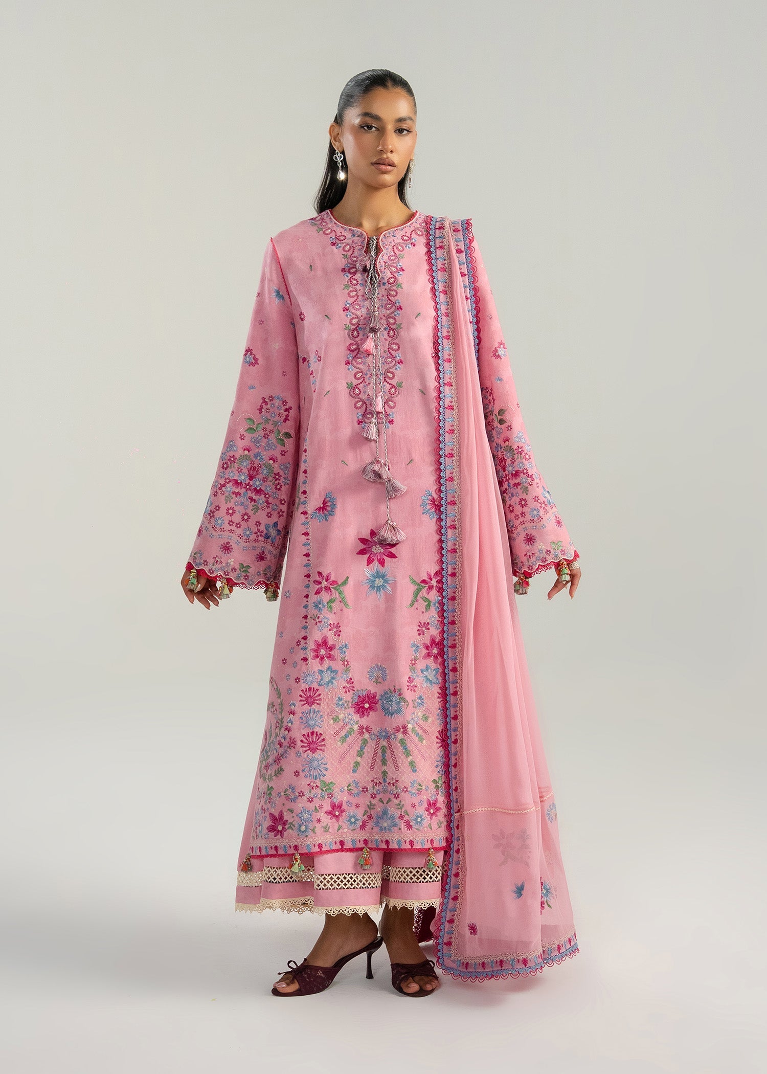 Buy from khaslibaas | Hussain Rehar Zan ss26 | 3 piece unstitched embroidered lawn suit for women (Pembe).choose good quality brands like Maria b, Sobia Nazir zainab Chottani Various Pakistani branded dresses summer fabric, elegant design, perfect for casual & formal wear.delivery available in UK, USA, Canada, UAE, Dubai and other countries... 