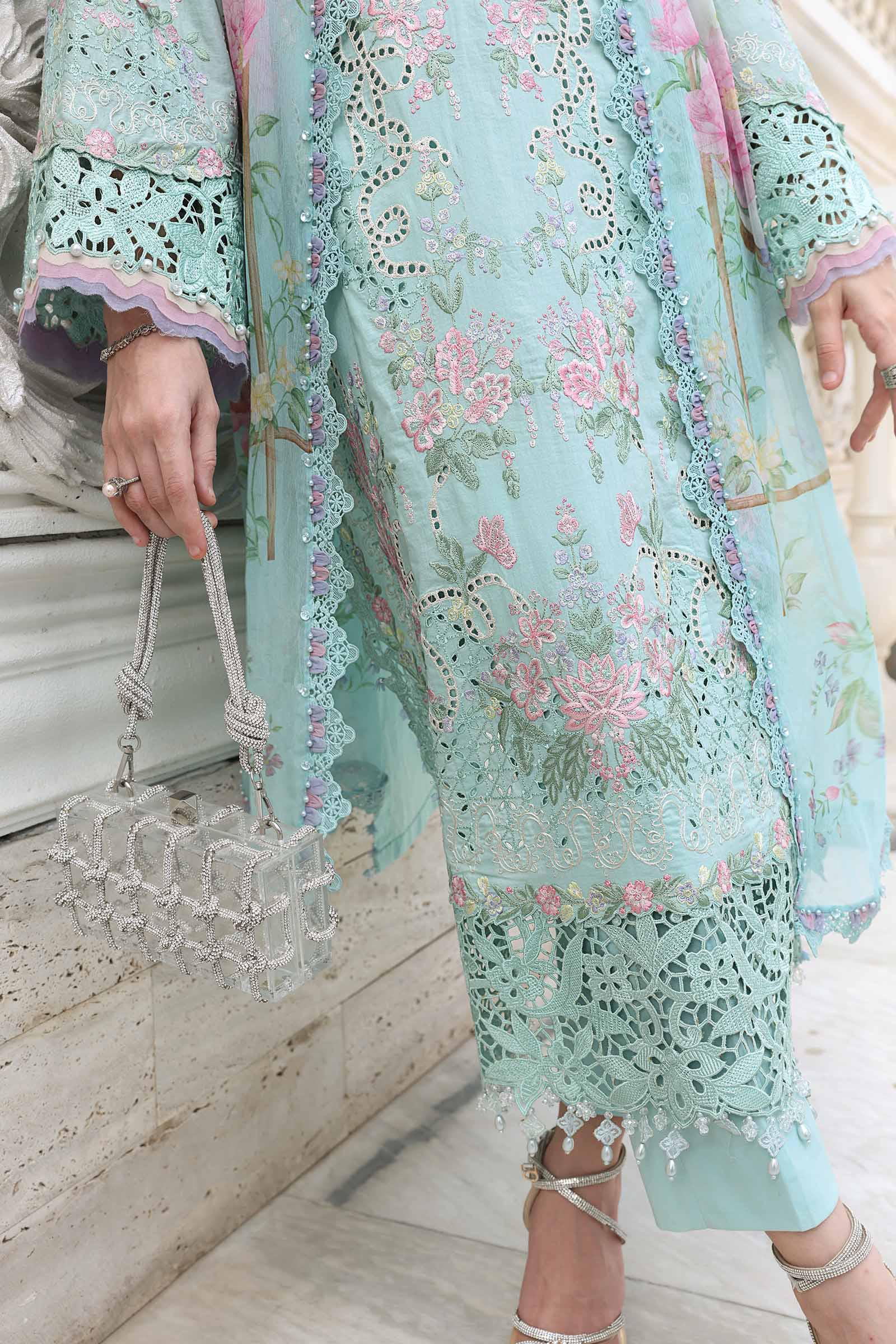 Buy from khaslibaas mariab Luxury lawn Eid II - 3 piece unstitched embroidered lawn suit for women ( D-15).choose good quality brands like Maria b Sobia Nazir Various Pakistani branded dresses summer fabric, elegant design, perfect for casual & formal wear.delivery available in UK, USA,Australia, Canada, UAE, Dubai and other countries... 