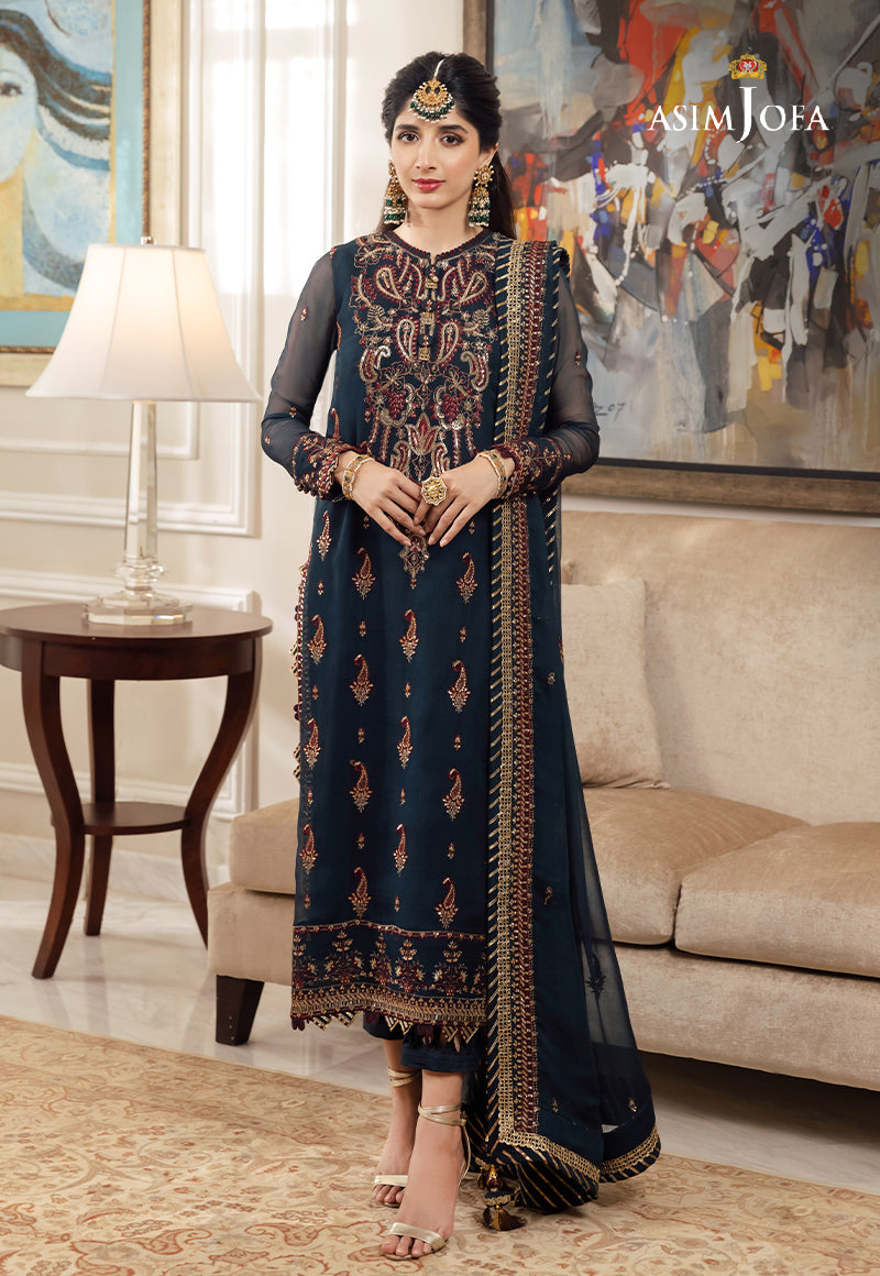Buy Asim jofa AJZS-03 EMBROIDERED CHIFFON COLlECTION | Women FESTIVE Dress 2026.choose good quality brands like Maria b zainab Chottani, Hussain Rehar etc... Various Pakistani branded dresses summer fabric, elegant design, perfect for casual & formal wear also shop eid collections from khaslibaas .delivery available in UK, USA, Canada, UAE, Dubai and other countries... 