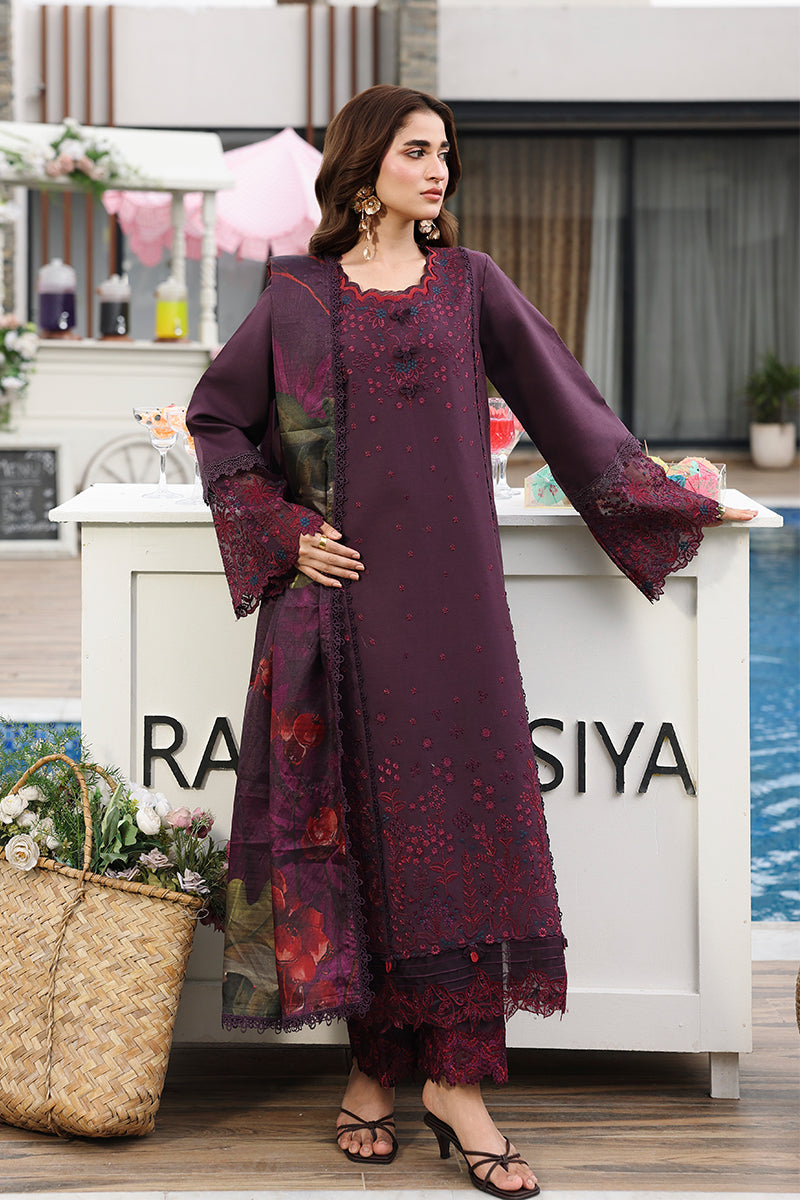 Buy from khaslibaas RANG RASIYA | Florence Luxury Festive Edit 'Arezou - 3 piece unstitched embroidered Festive suit for women .choose good quality brands like Maria b Sobia Nazir Various Pakistani branded dresses summer fabric, elegant design, perfect for casual & formal wear.delivery available in UK, USA,Australia, Canada, UAE, Dubai and other countries... 