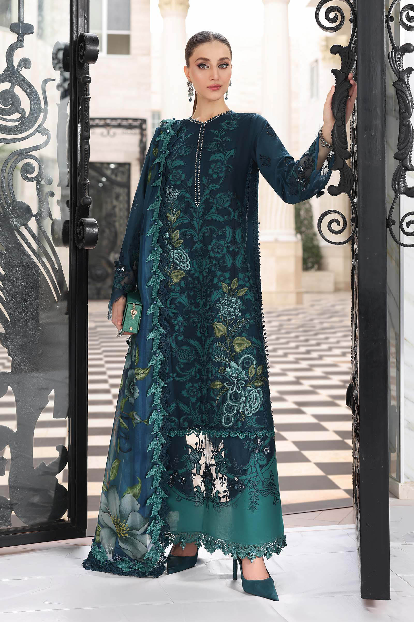Buy from khaslibaas mariab Luxury lawn Eid II - 3 piece unstitched embroidered lawn suit for women ( D-06).choose good quality brands like Maria b Sobia Nazir Various Pakistani branded dresses summer fabric, elegant design, perfect for casual & formal wear.delivery available in UK, USA,Australia, Canada, UAE, Dubai and other countries... 