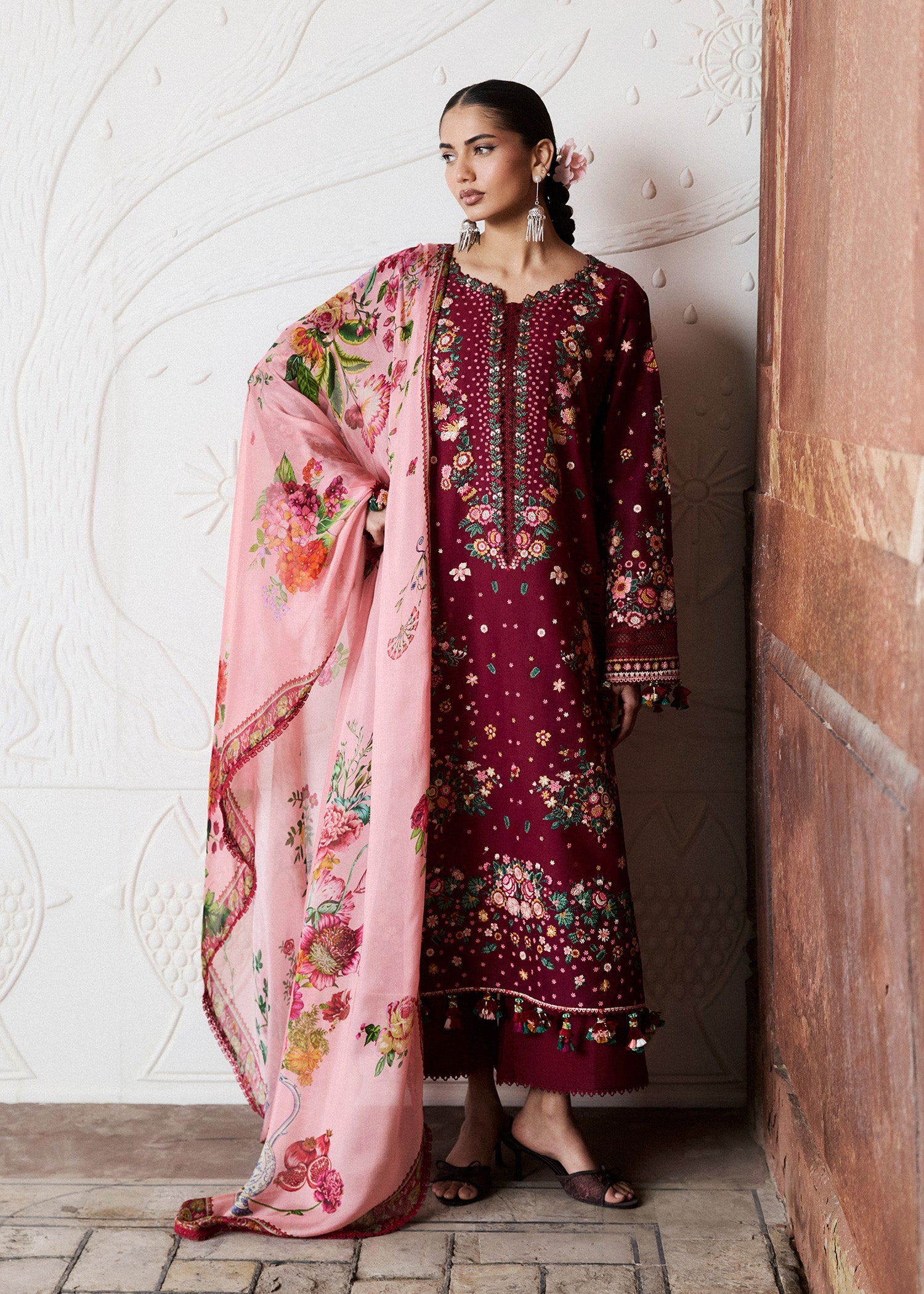 Buy from khaslibaas | Hussain Rehar Zan ss26 | 3 piece unstitched embroidered lawn suit for women (Kestane).choose good quality brands like Maria b, Sobia Nazir zainab Chottani Various Pakistani branded dresses summer fabric, elegant design, perfect for casual & formal wear.delivery available in UK, USA, Canada, UAE, Dubai and other countries... 