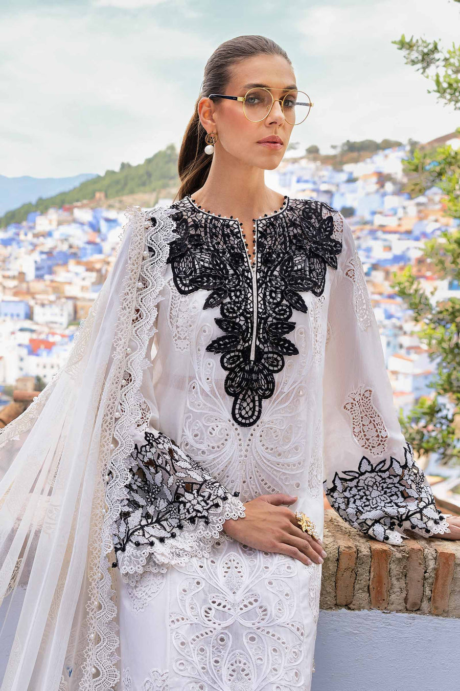 Buy from khaslibaas mariab | Voyage a’Luxe Luxury Lawn '25 - 3 piece unstitched embroidered lawn suit for women ( D-05A).choose good quality brands like Maria b Sobia Nazir Various Pakistani branded dresses summer fabric, elegant design, perfect for casual & formal wear.delivery available in UK, USA,Australia, Canada, UAE, Dubai and other countries... 