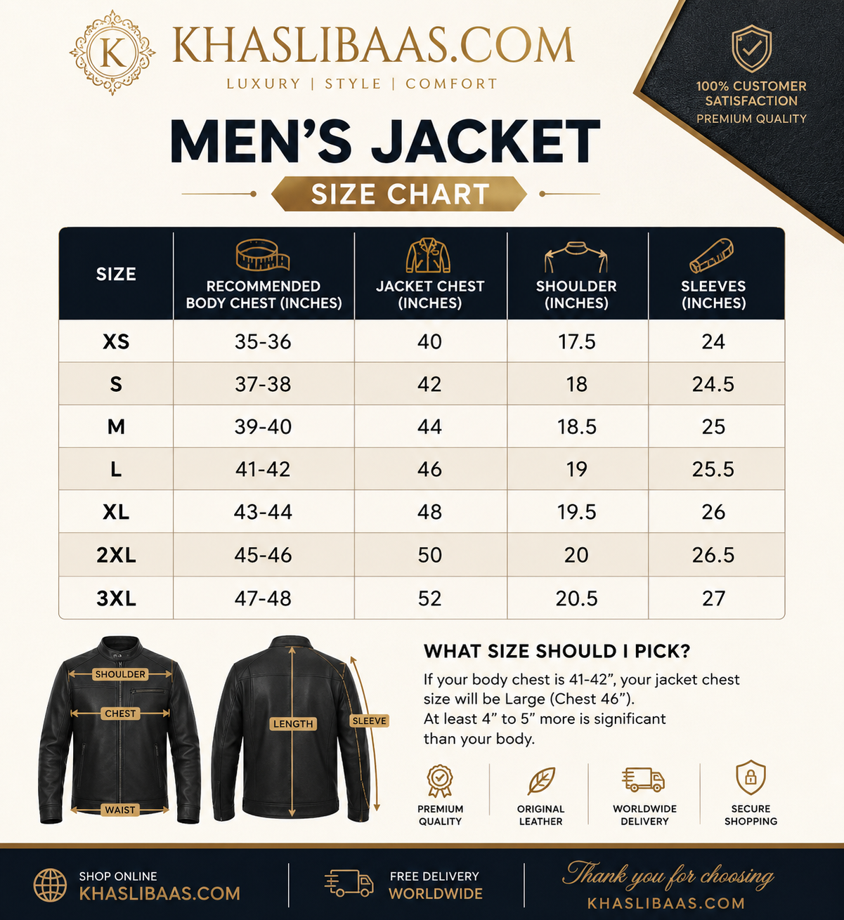 Men's Classic Style Handwaxed Leather Jacket | 100% Real Sheepskin | Khaslibaas.com