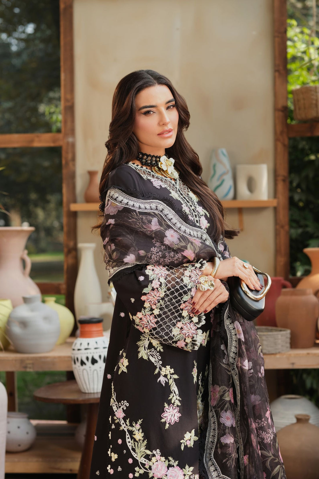 Buy from khaslibaas | Maryam Hussain Luxury Lawn '26 | 3 piece unstitched embroidered lawn suit for women (Noir).choose good quality brands like Maria b, Sobia Nazir zainab Chottani Various Pakistani branded dresses summer fabric, elegant design, perfect for casual & formal wear.delivery available in UK, USA, Canada, UAE, Dubai and other countries... 
