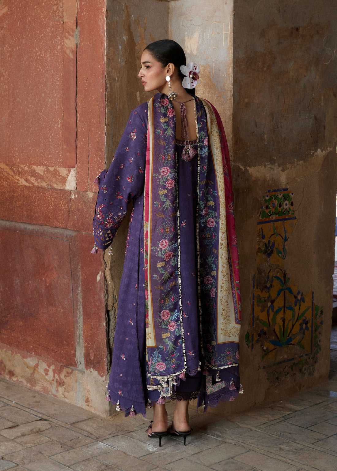 Buy from khaslibaas | Hussain Rehar Zan ss26 | 3 piece unstitched embroidered lawn suit for women (Mor)good quality brands like Maria b, Sobia Nazir zainab Chottani Various Pakistani branded dresses summer fabric, elegant design, perfect for casual & formal wear.delivery available in UK, USA, Canada, UAE, Dubai and other countries... 